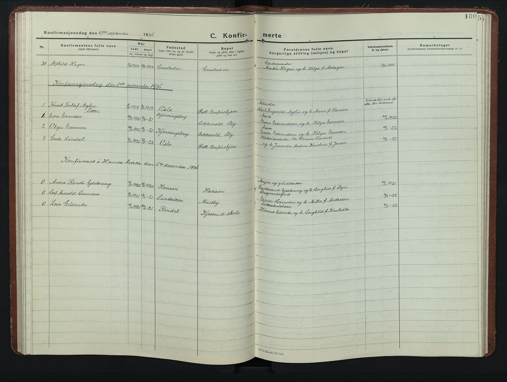 Stange prestekontor, AV/SAH-PREST-002/L/L0019: Parish register (copy) no. 19, 1929-1947, p. 100