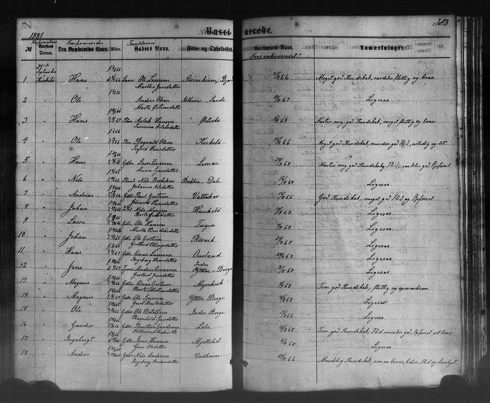 Lavik sokneprestembete, SAB/A-80901: Parish register (official) no. A 4, 1864-1881, p. 383