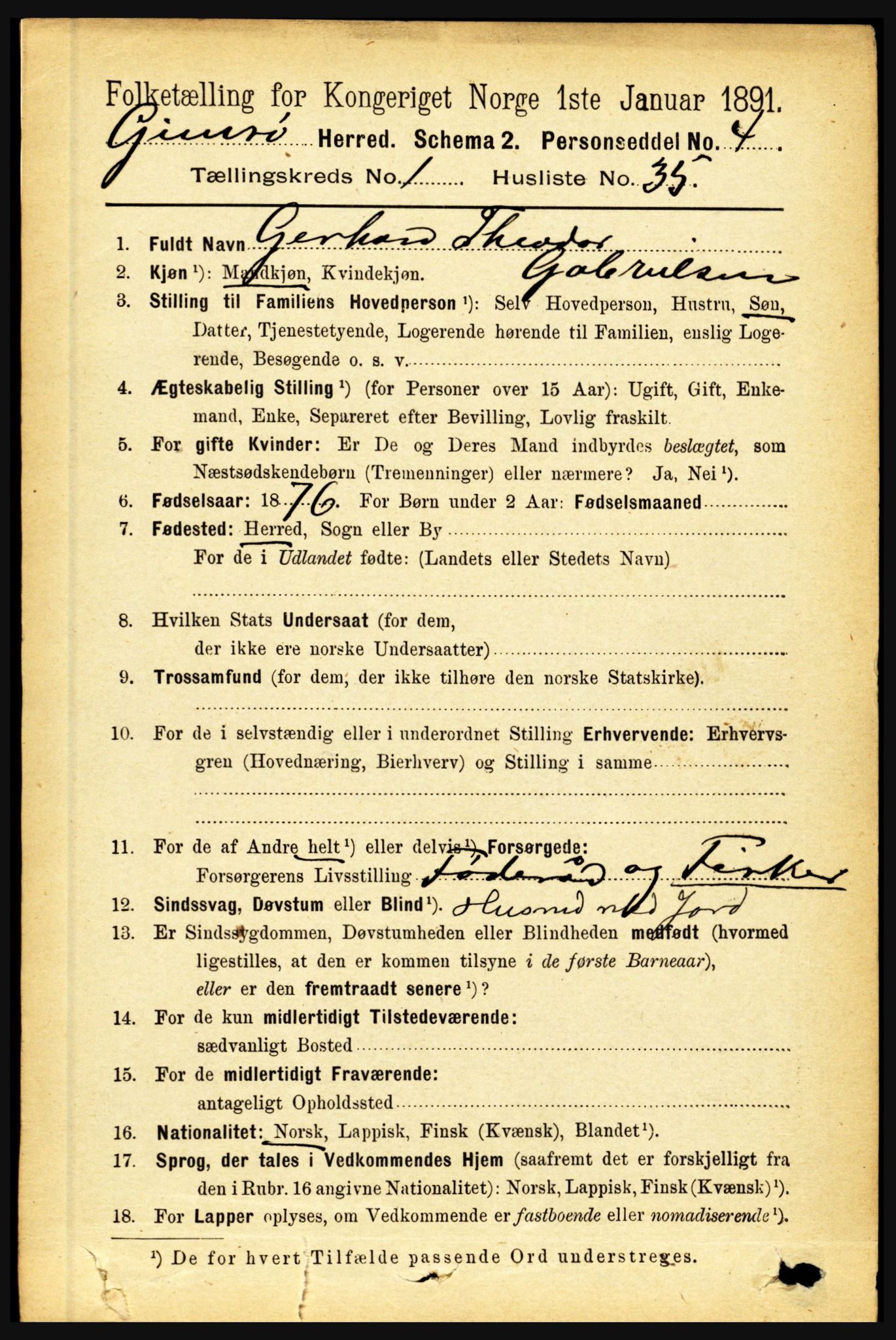 RA, 1891 census for 1864 Gimsøy, 1891, p. 287