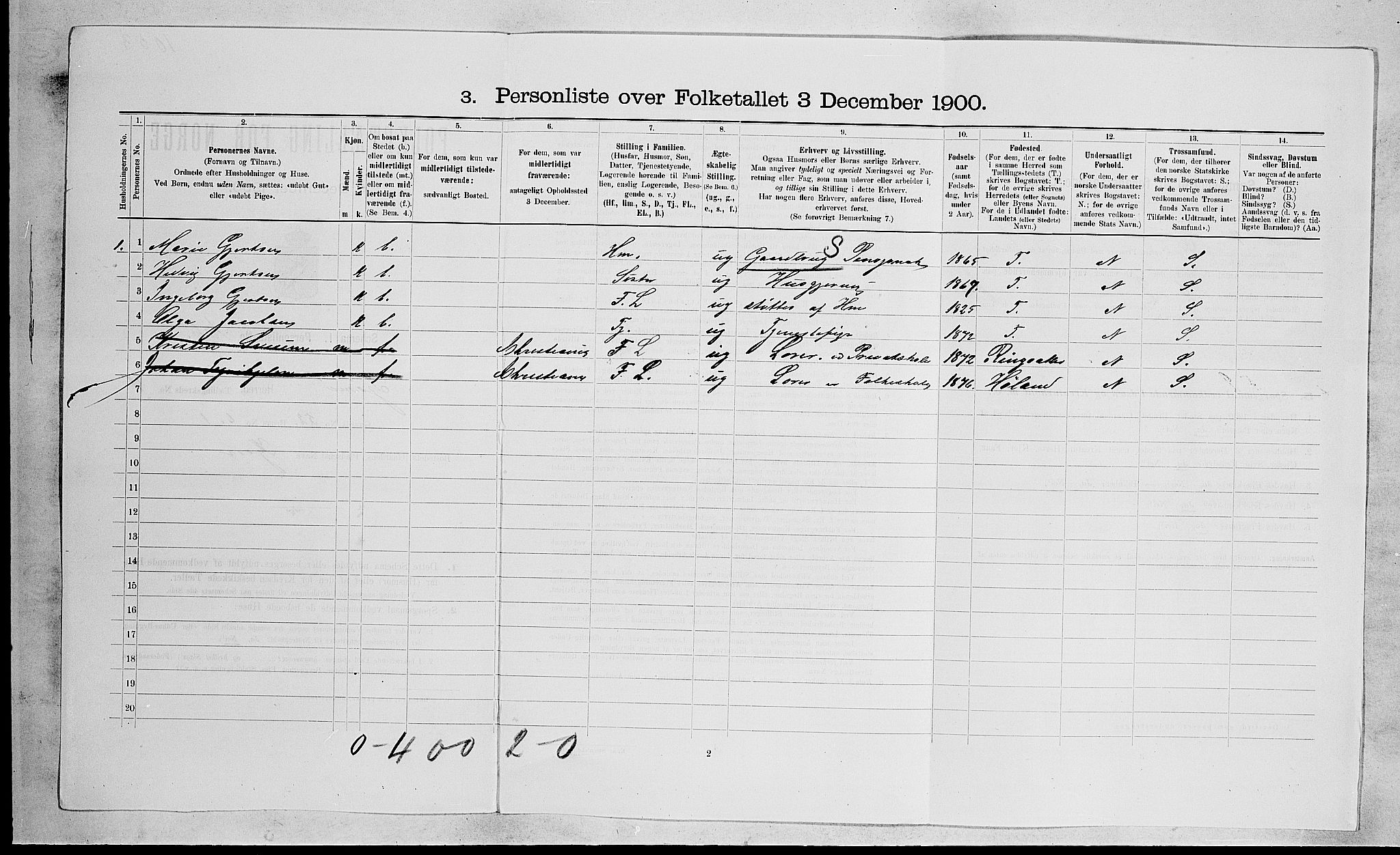 RA, 1900 census for Tjøme, 1900, p. 820