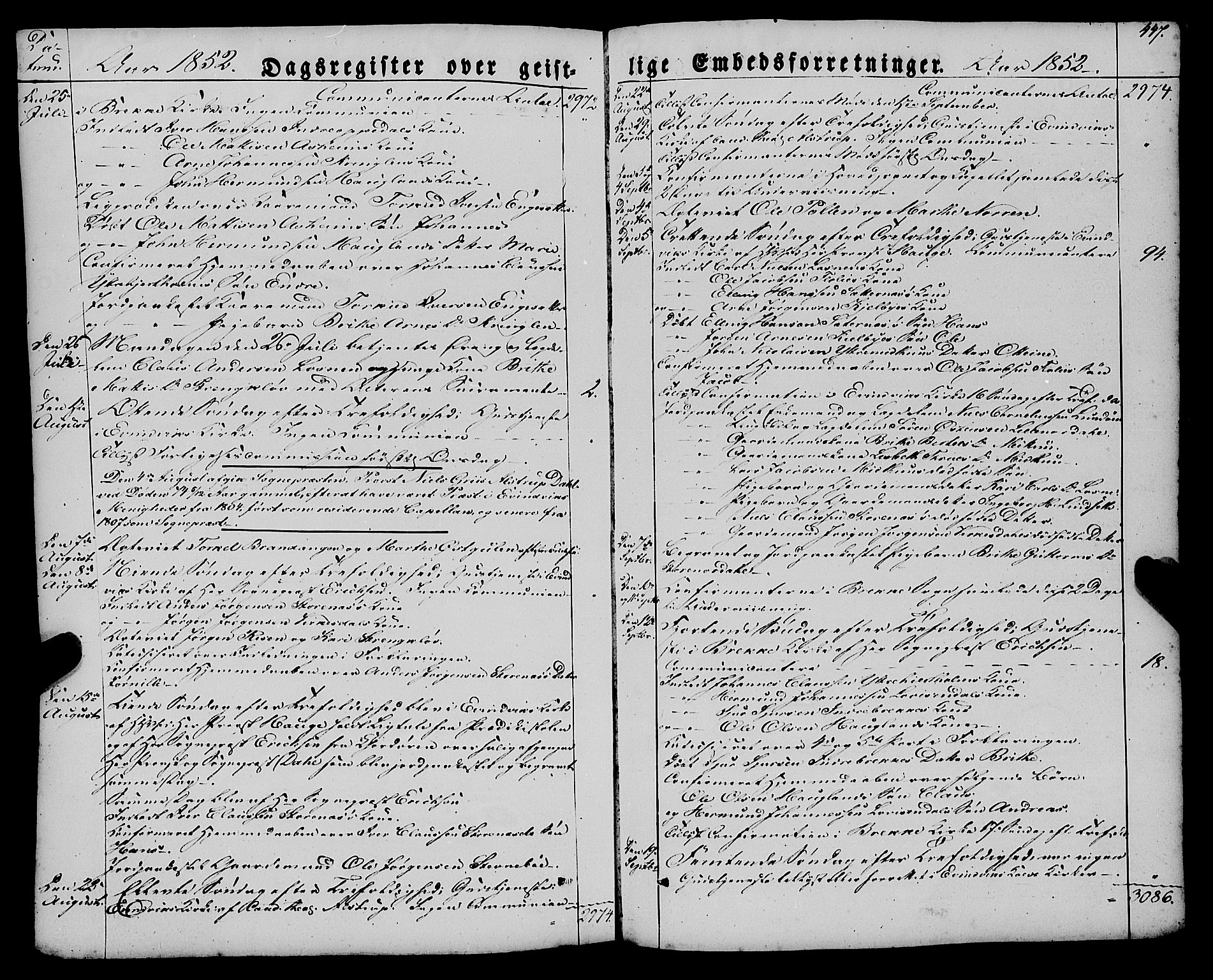 Gulen sokneprestembete, AV/SAB-A-80201/H/Haa/Haaa/L0021: Parish register (official) no. A 21, 1848-1858, p. 447