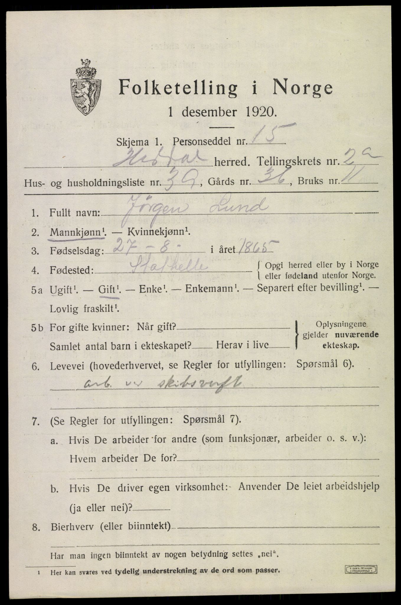 SAKO, 1920 census for Heddal, 1920, p. 2376