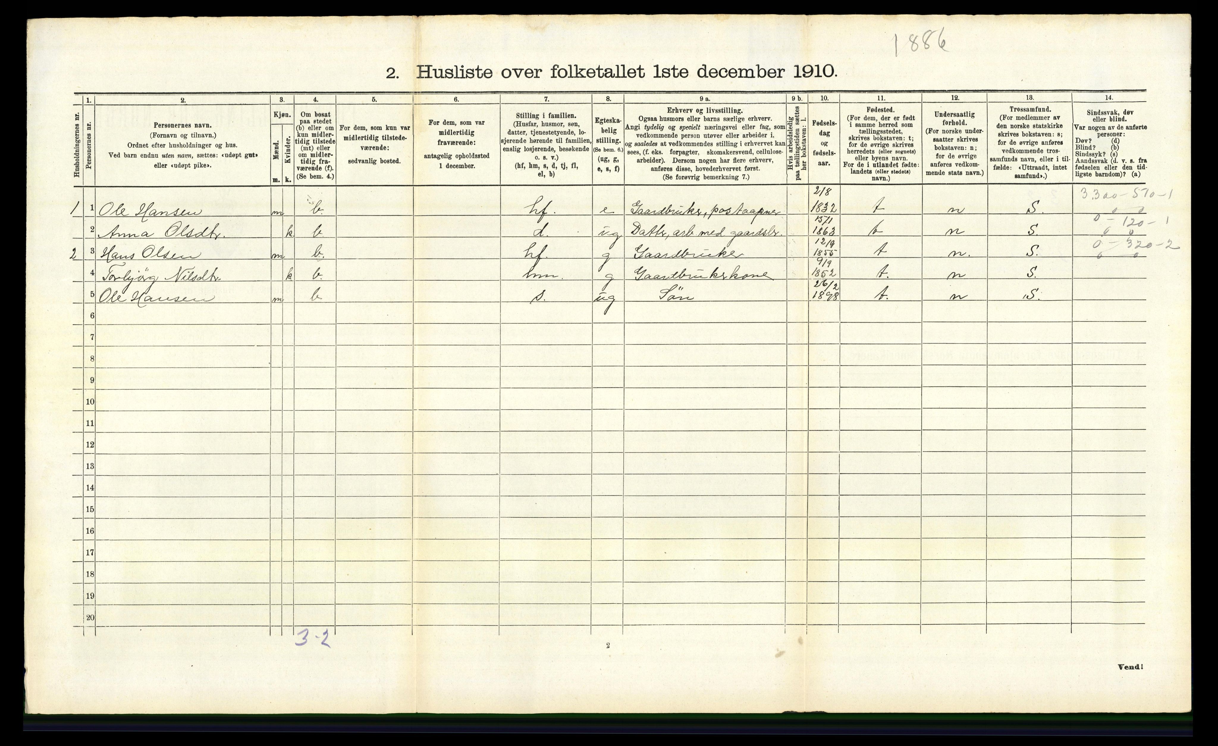 RA, 1910 census for Tysnes, 1910, p. 213