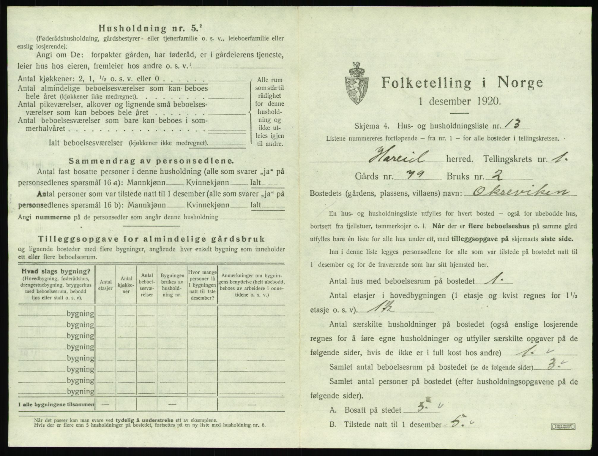 SAT, 1920 census for Hareid, 1920, p. 85