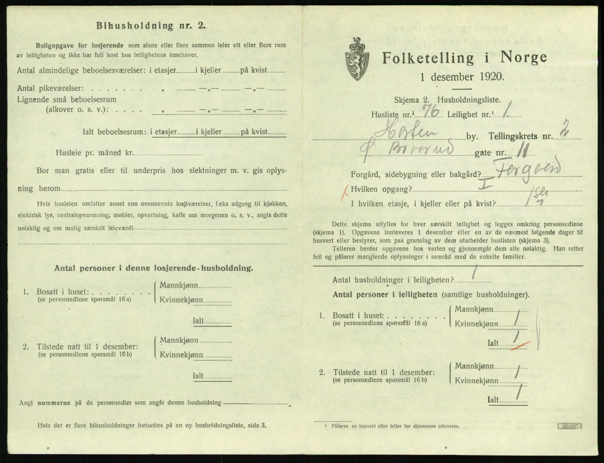 SAKO, 1920 census for Horten, 1920, p. 3615