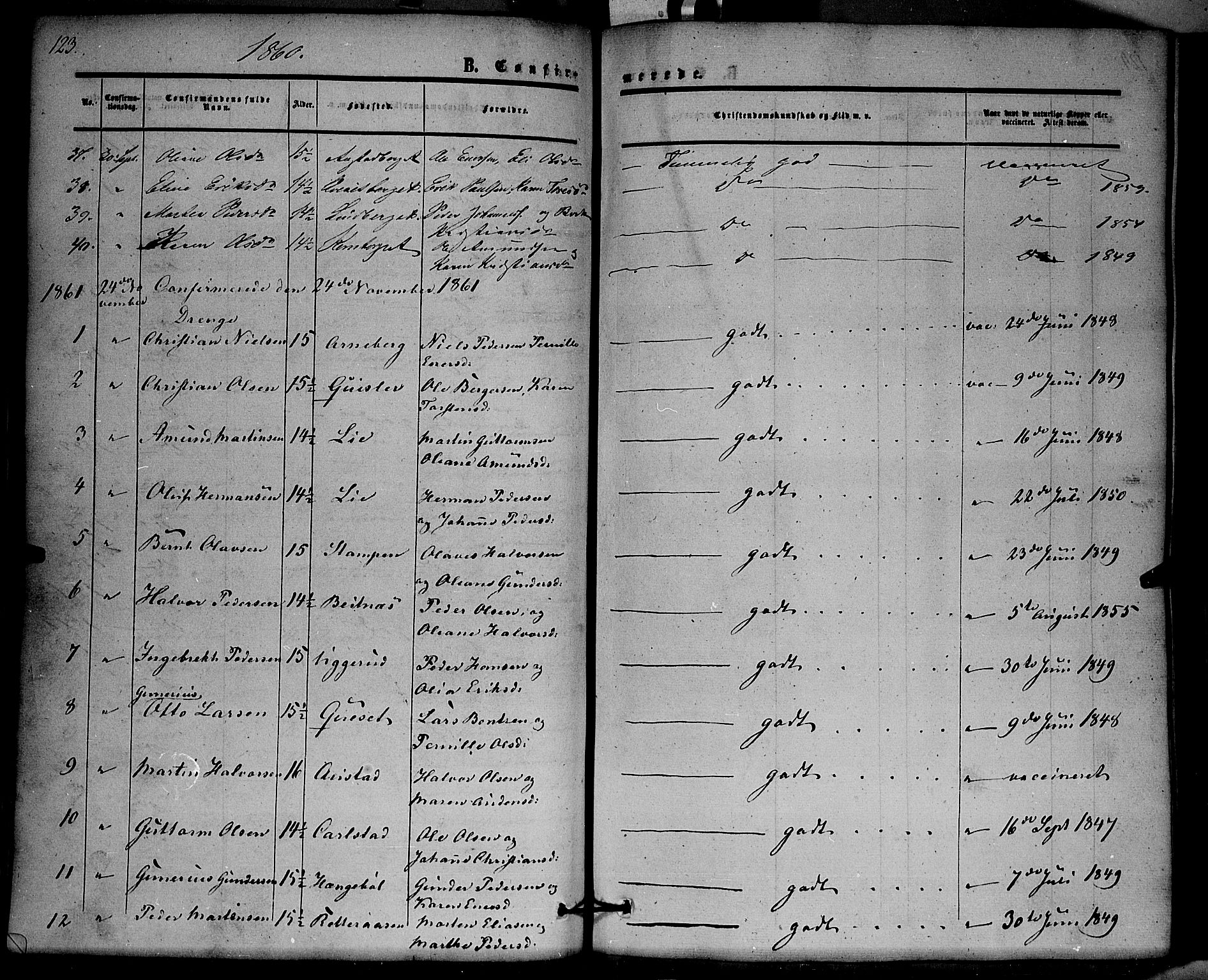 Hof prestekontor, SAH/PREST-038/H/Ha/Haa/L0008: Parish register (official) no. 8, 1849-1861, p. 123