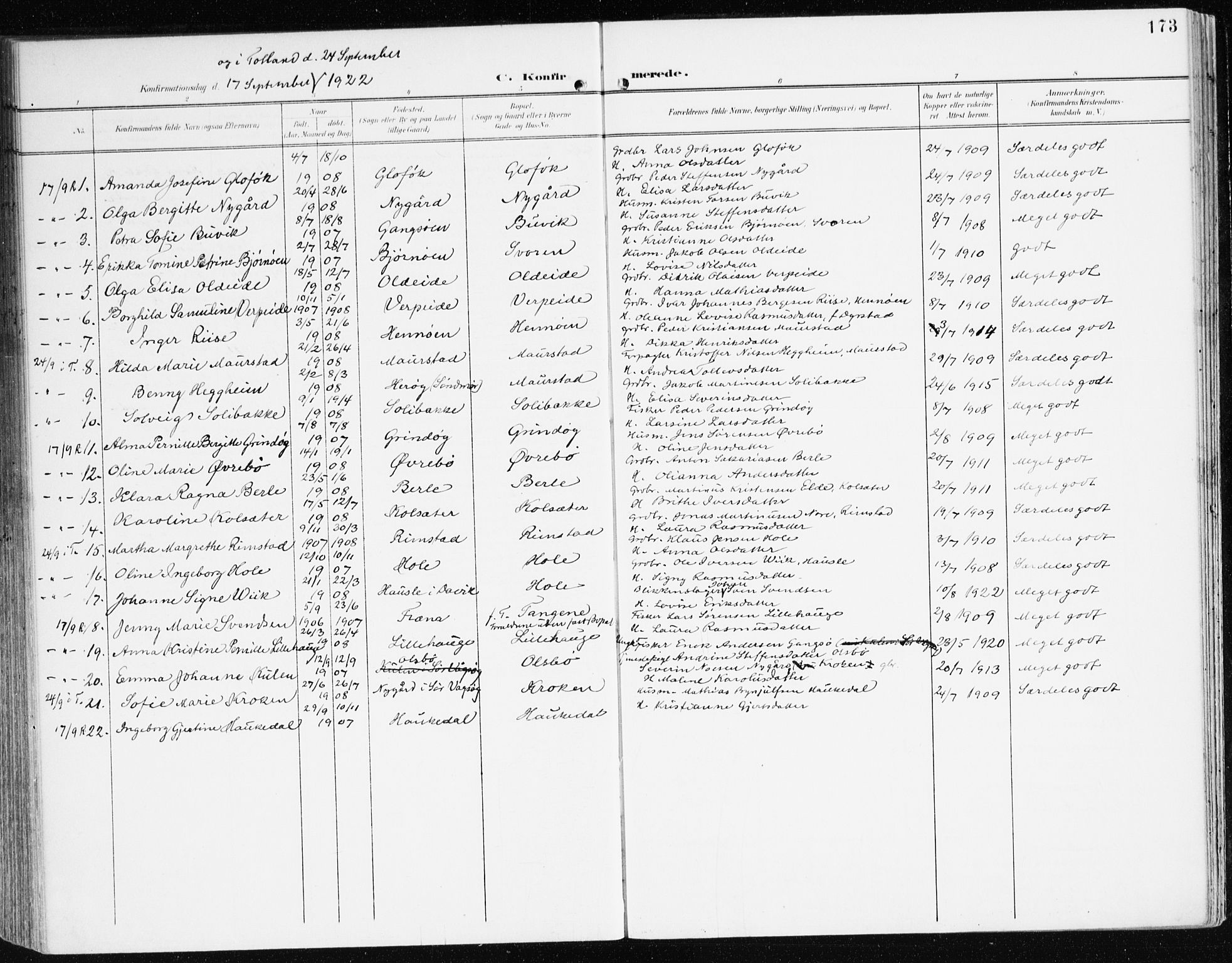 Davik sokneprestembete, AV/SAB-A-79701/H/Haa/Haad/L0002: Parish register (official) no. D 2, 1901-1930, p. 173