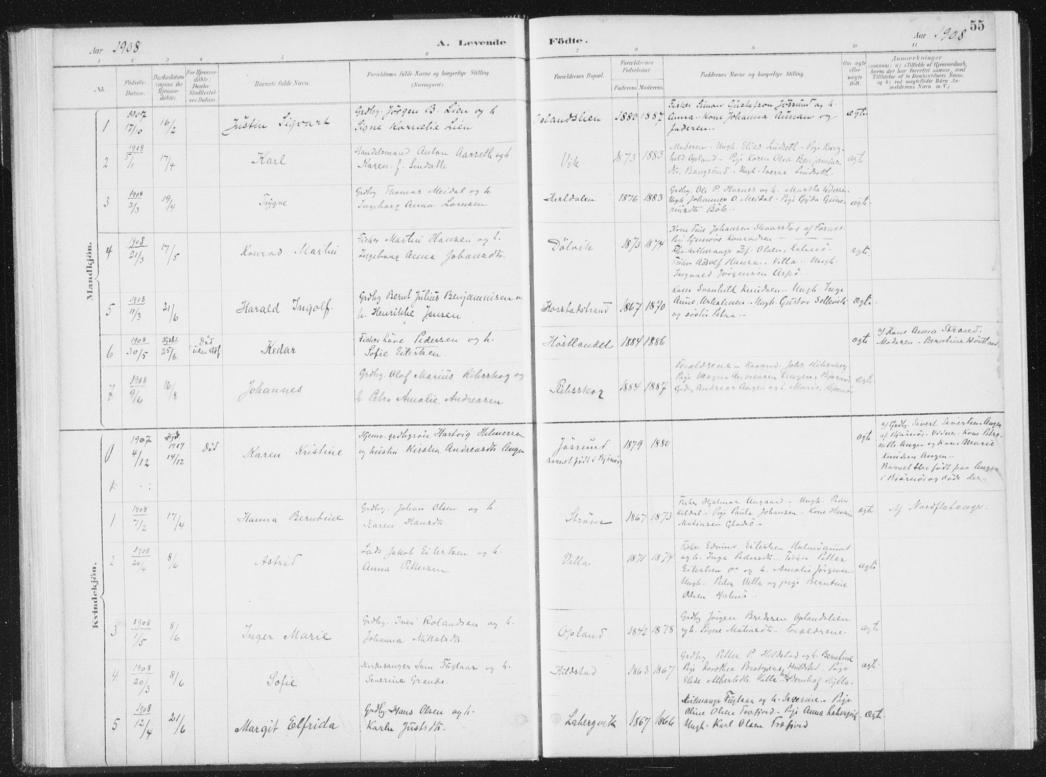 Ministerialprotokoller, klokkerbøker og fødselsregistre - Nord-Trøndelag, SAT/A-1458/771/L0597: Parish register (official) no. 771A04, 1885-1910, p. 55