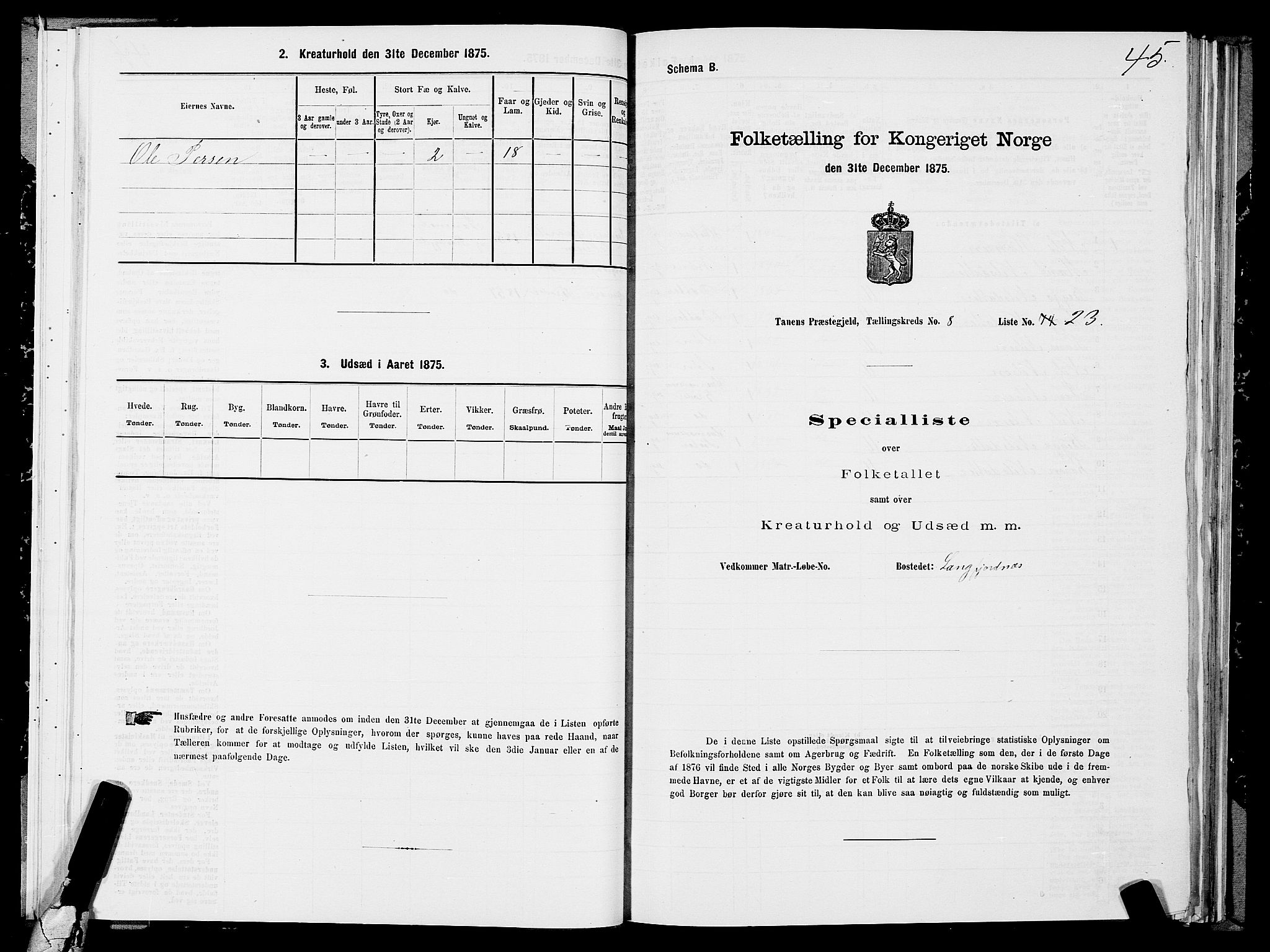 SATØ, 1875 census for 2025P Tana, 1875, p. 3045