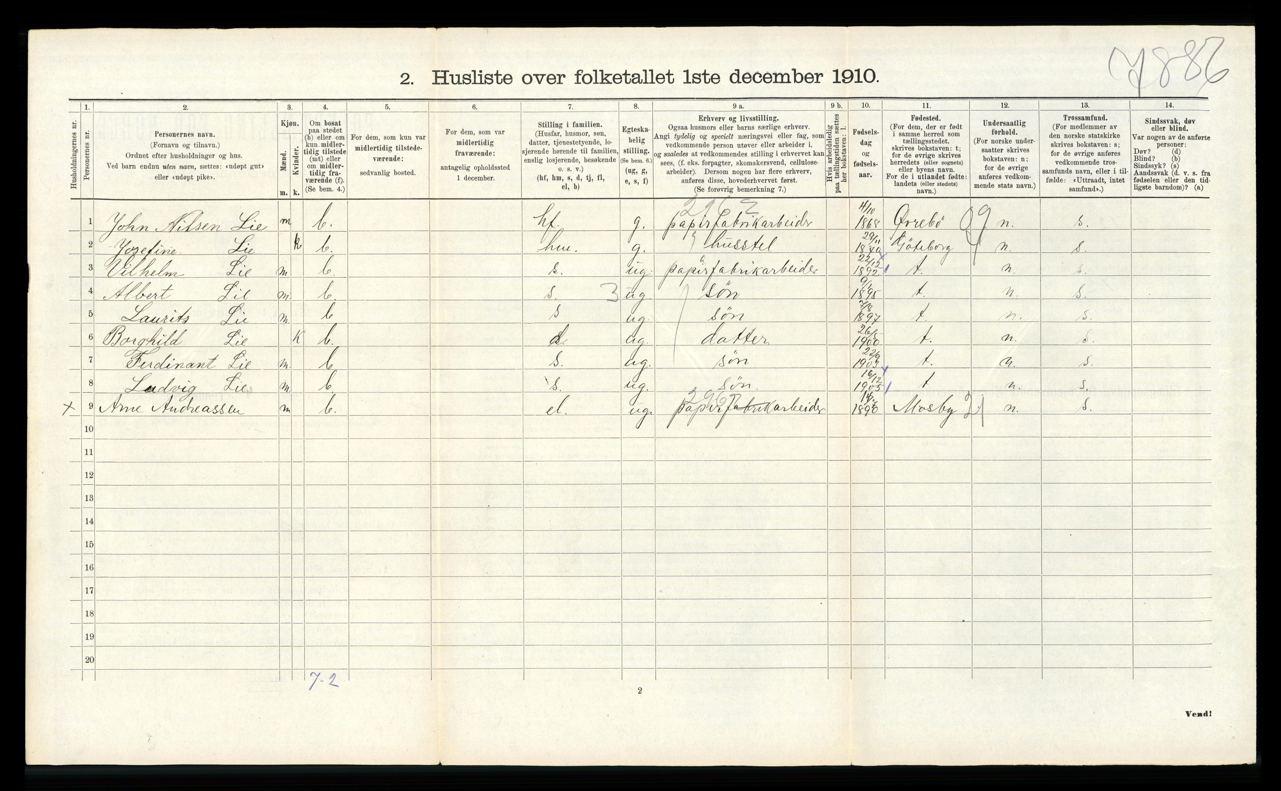 RA, 1910 census for Vennesla, 1910, p. 313