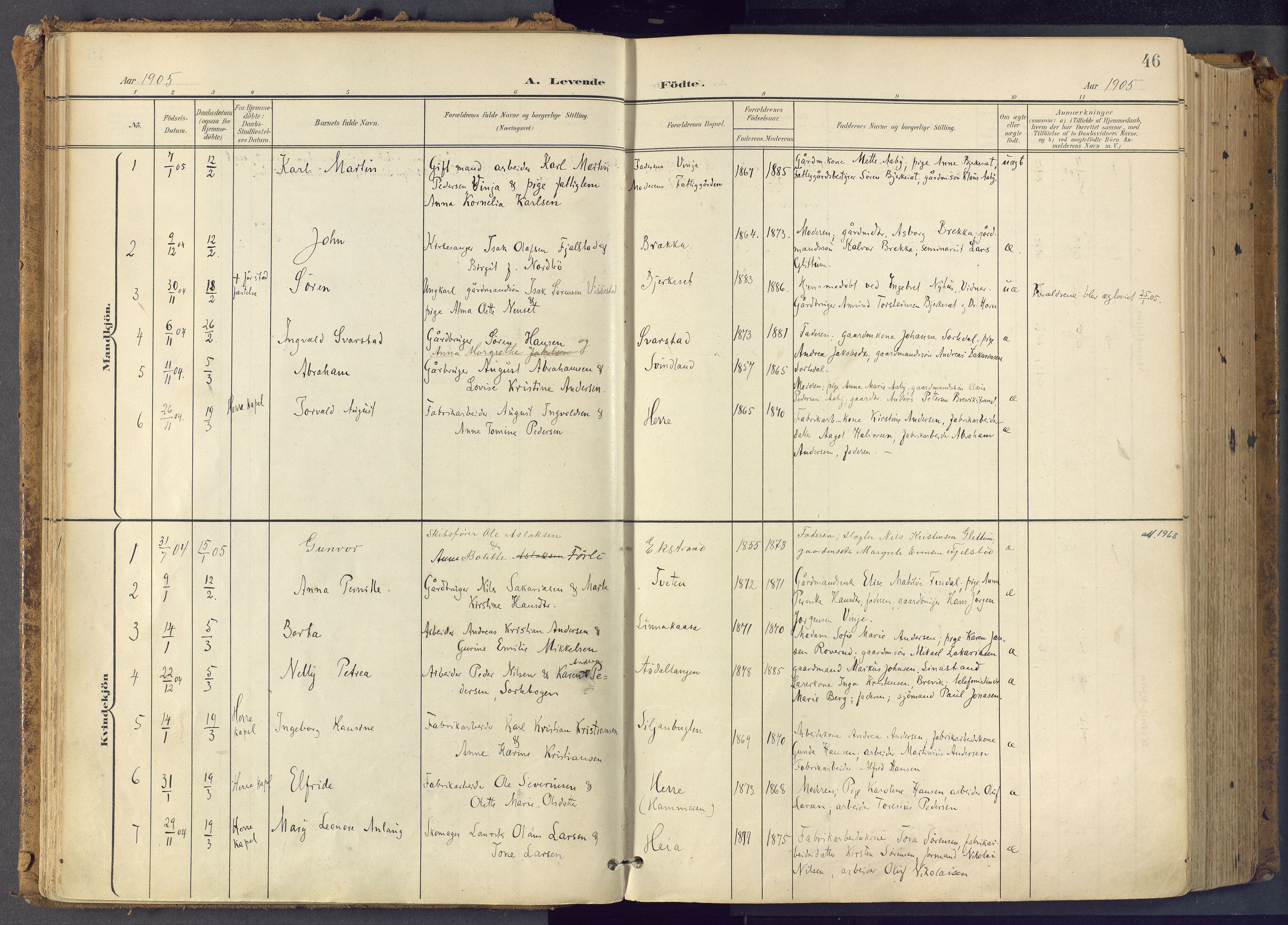 Bamble kirkebøker, SAKO/A-253/F/Fa/L0009: Parish register (official) no. I 9, 1901-1917, p. 46