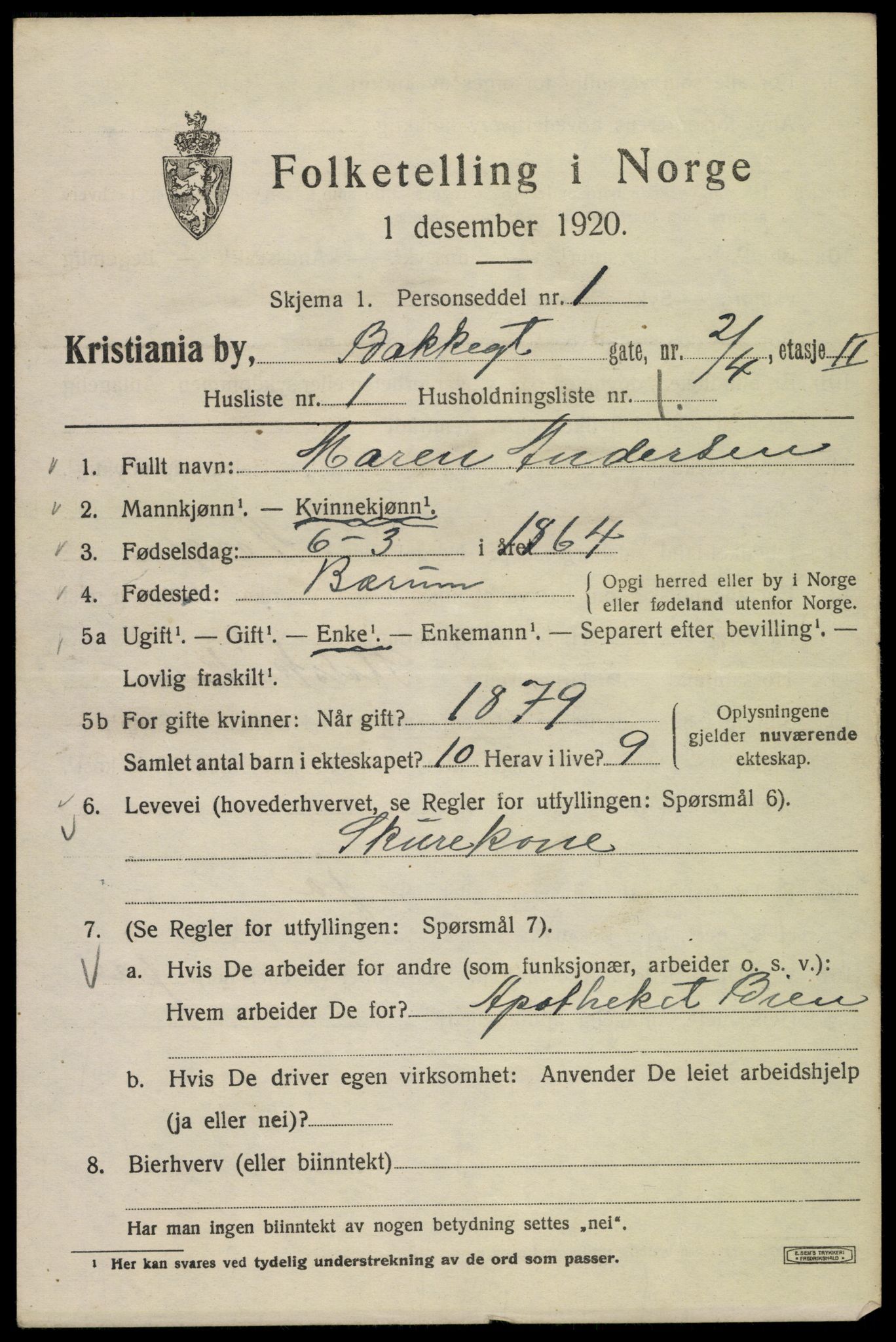 SAO, 1920 census for Kristiania, 1920, p. 147277