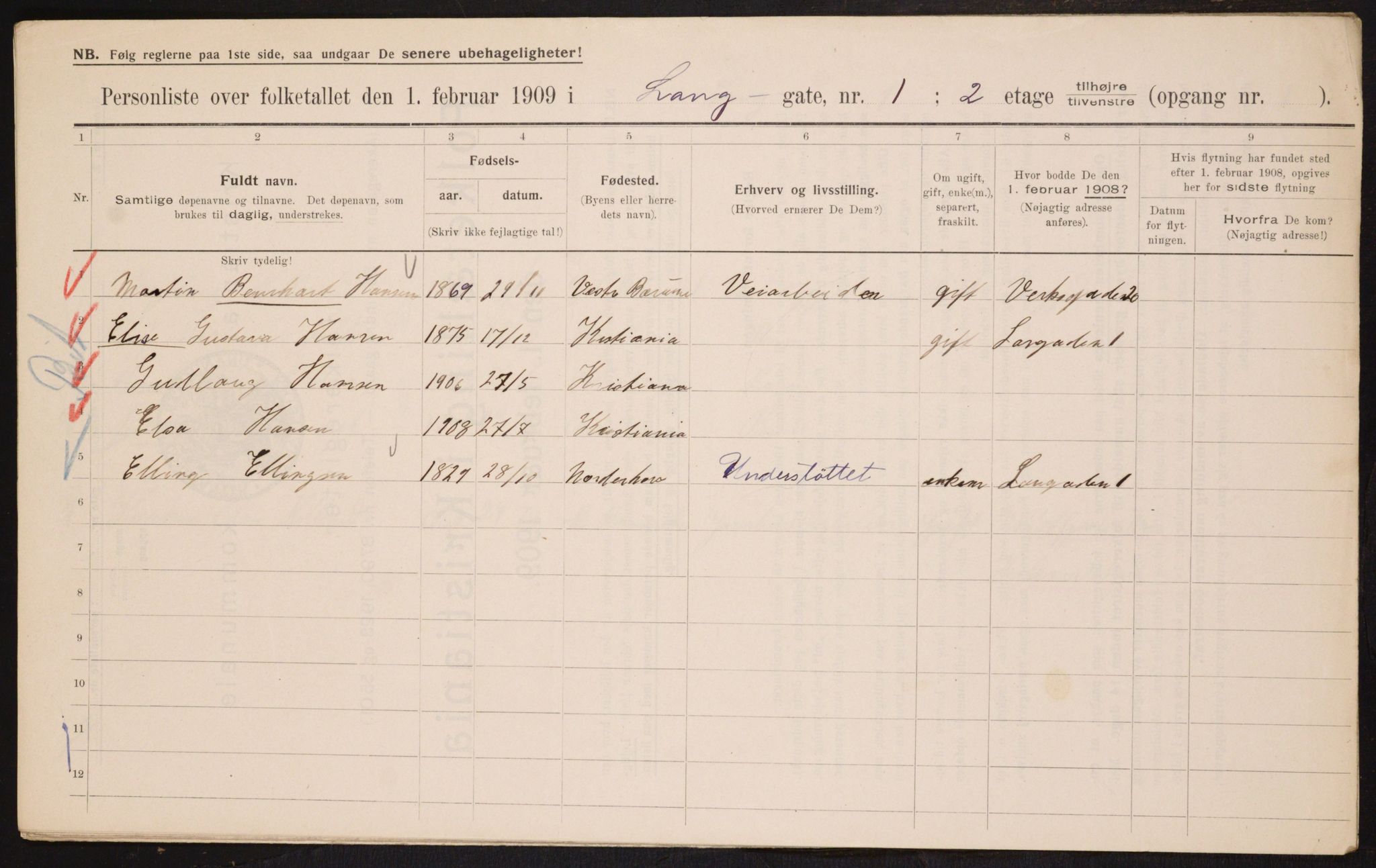 OBA, Municipal Census 1909 for Kristiania, 1909, p. 51507