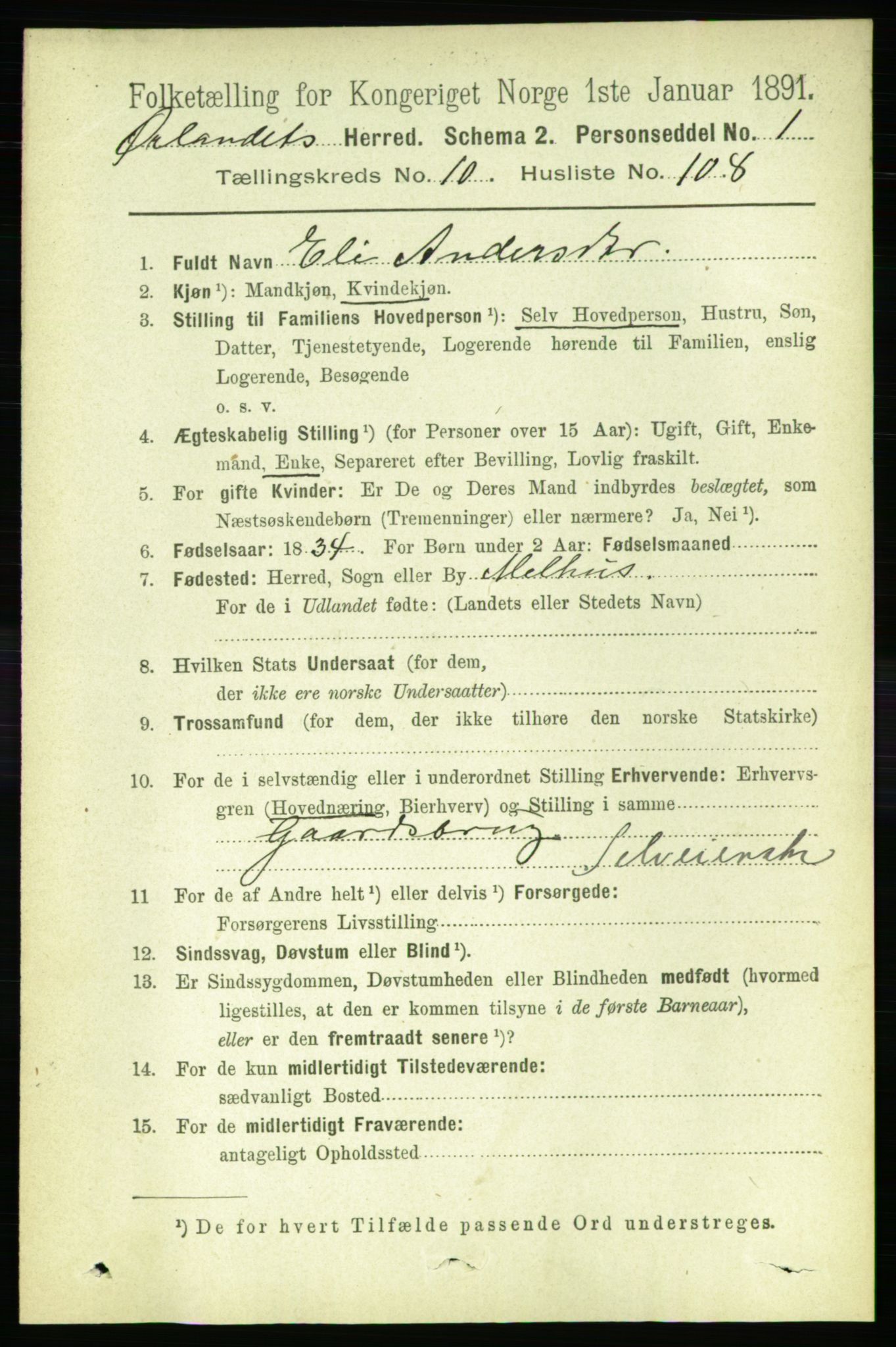 RA, 1891 census for 1621 Ørland, 1891, p. 4848