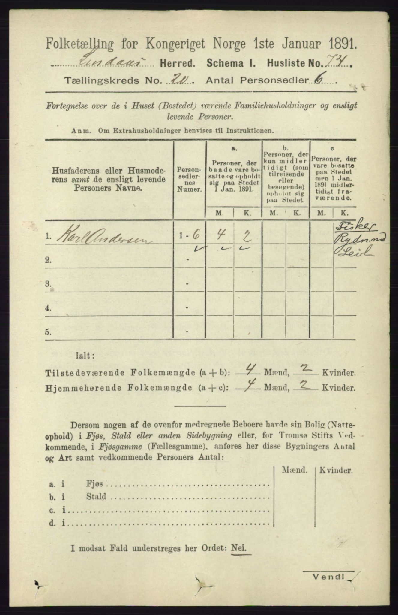 RA, 1891 census for 1263 Lindås, 1891, p. 7348