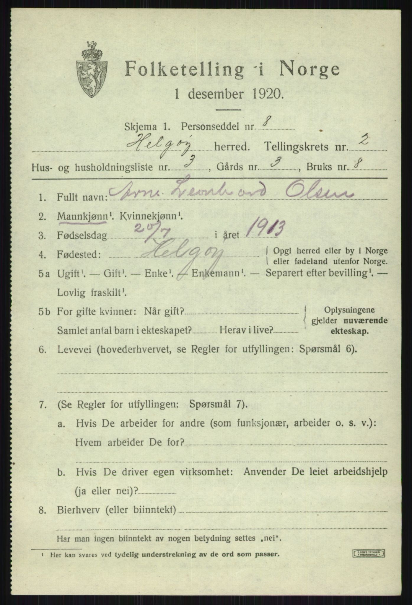 SATØ, 1920 census for Helgøy, 1920, p. 1175