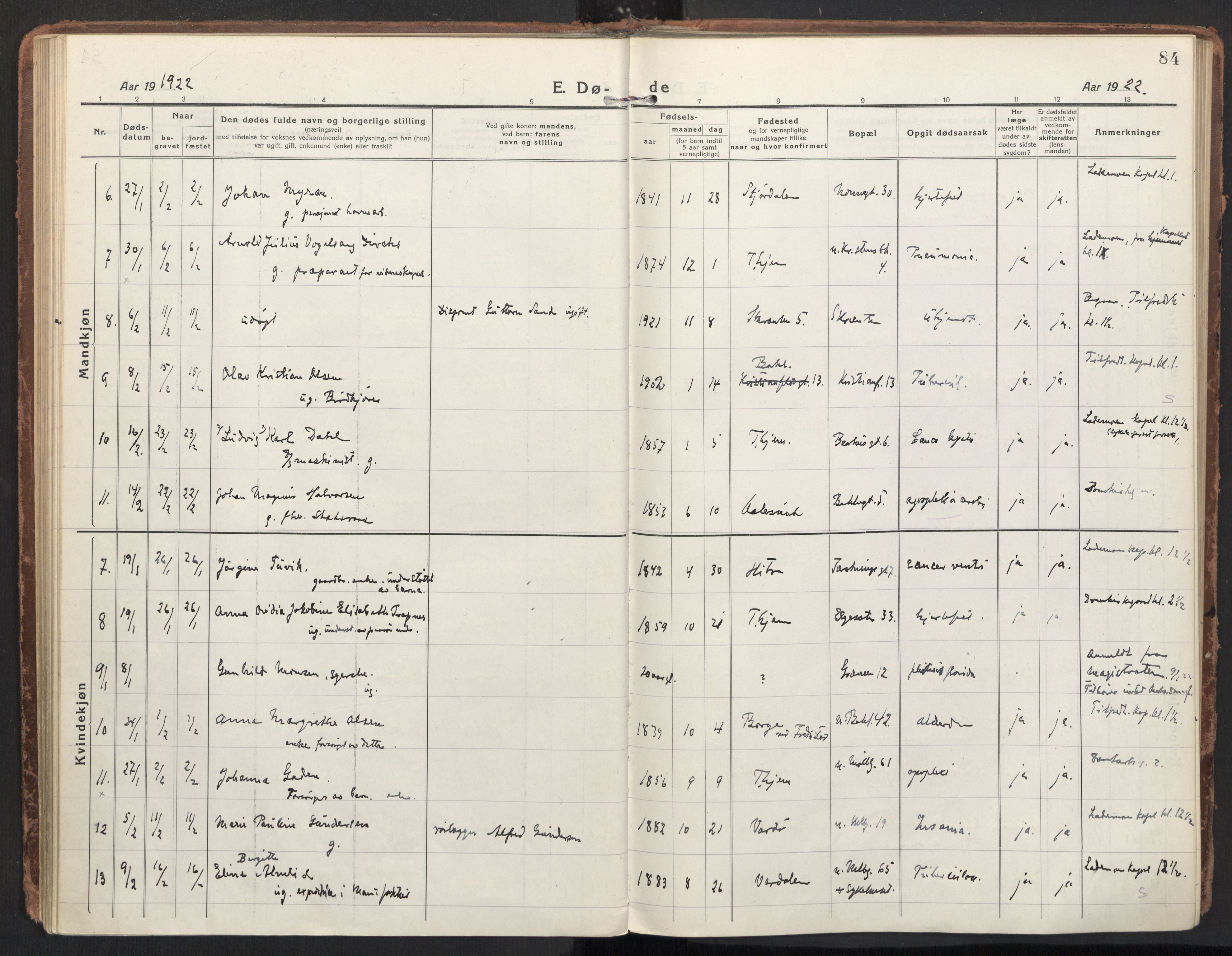 Ministerialprotokoller, klokkerbøker og fødselsregistre - Sør-Trøndelag, SAT/A-1456/604/L0207: Parish register (official) no. 604A27, 1917-1933, p. 84