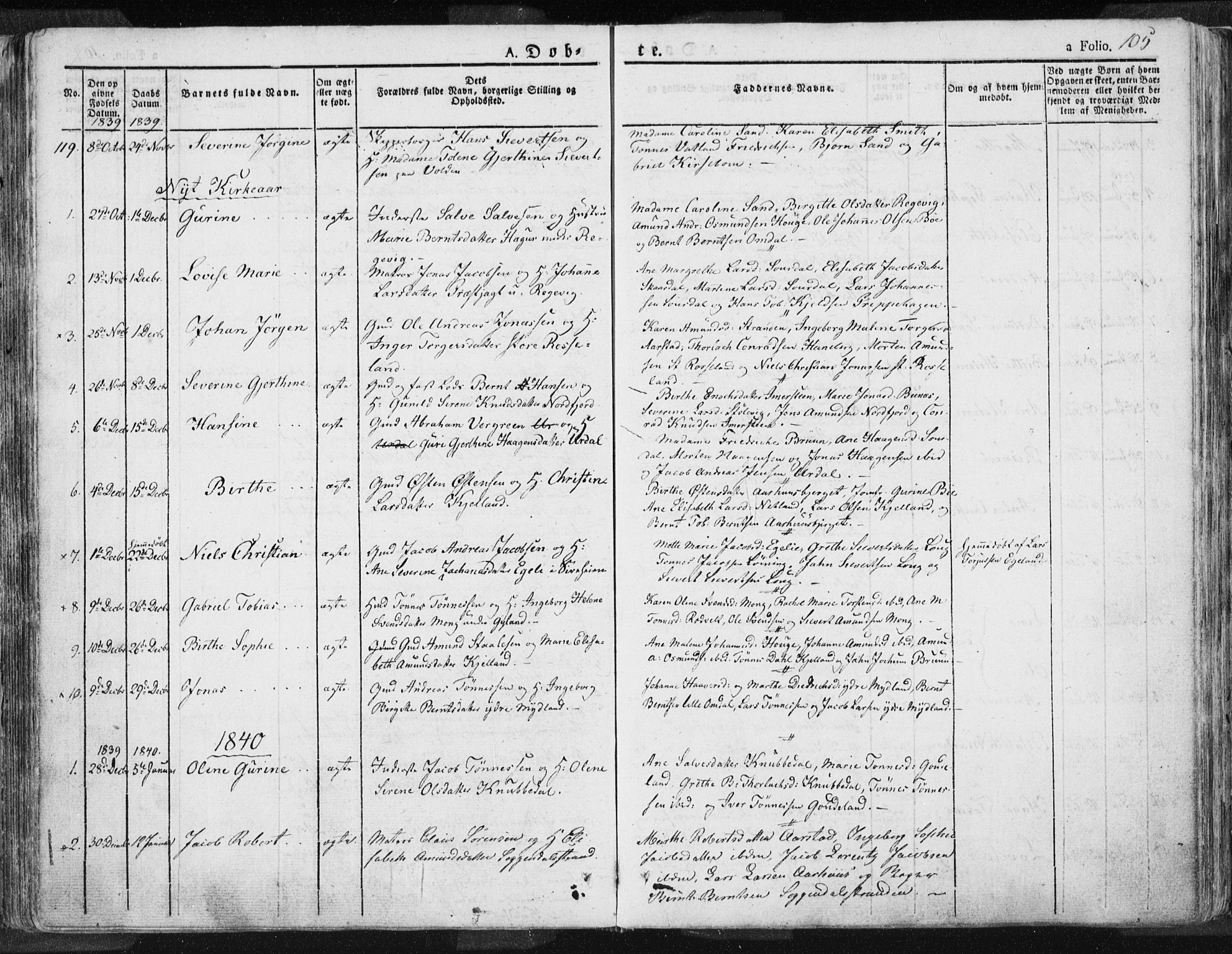 Sokndal sokneprestkontor, SAST/A-101808: Parish register (official) no. A 7.1, 1826-1842, p. 105