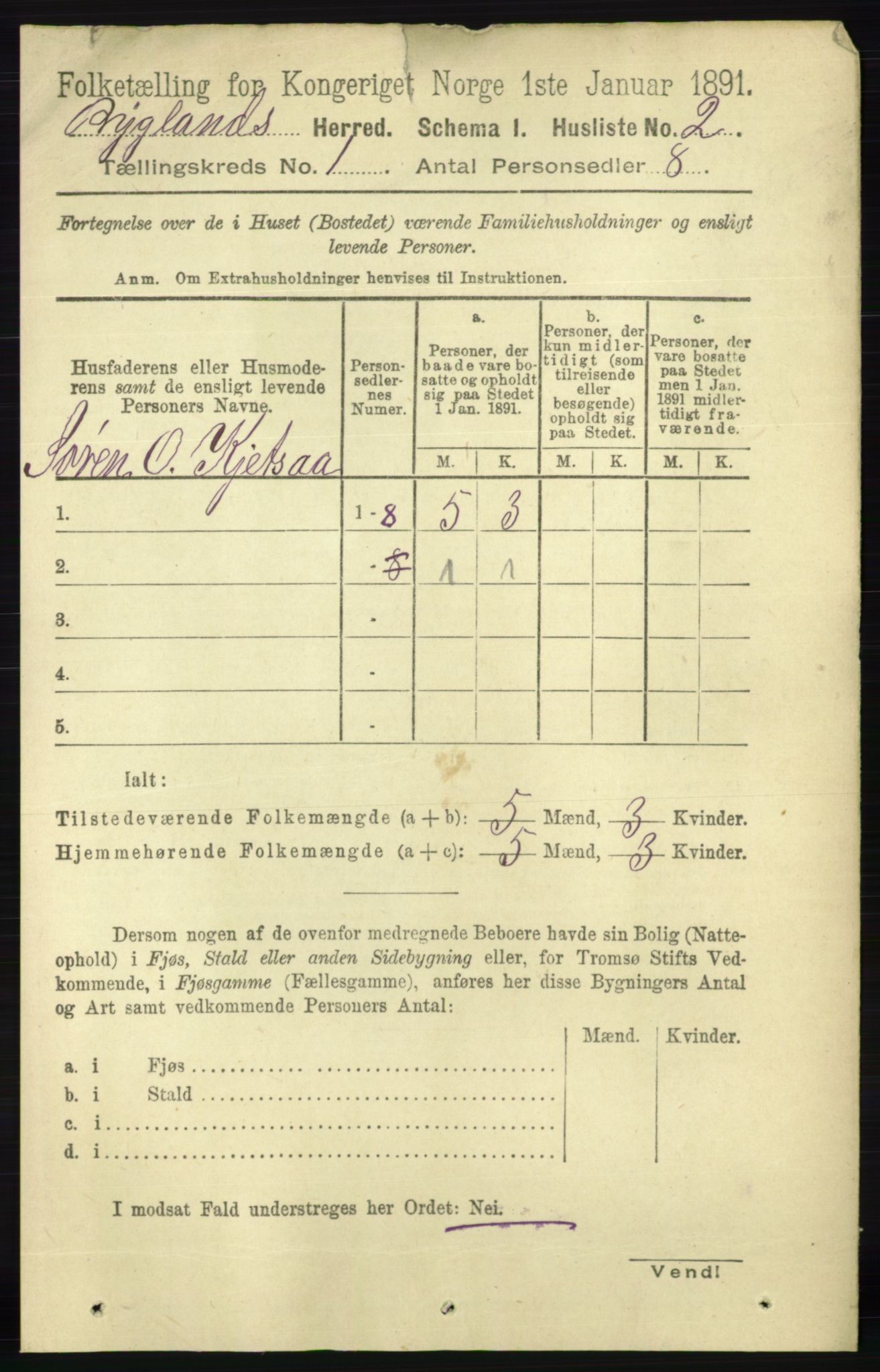 RA, 1891 census for 0938 Bygland, 1891, p. 29