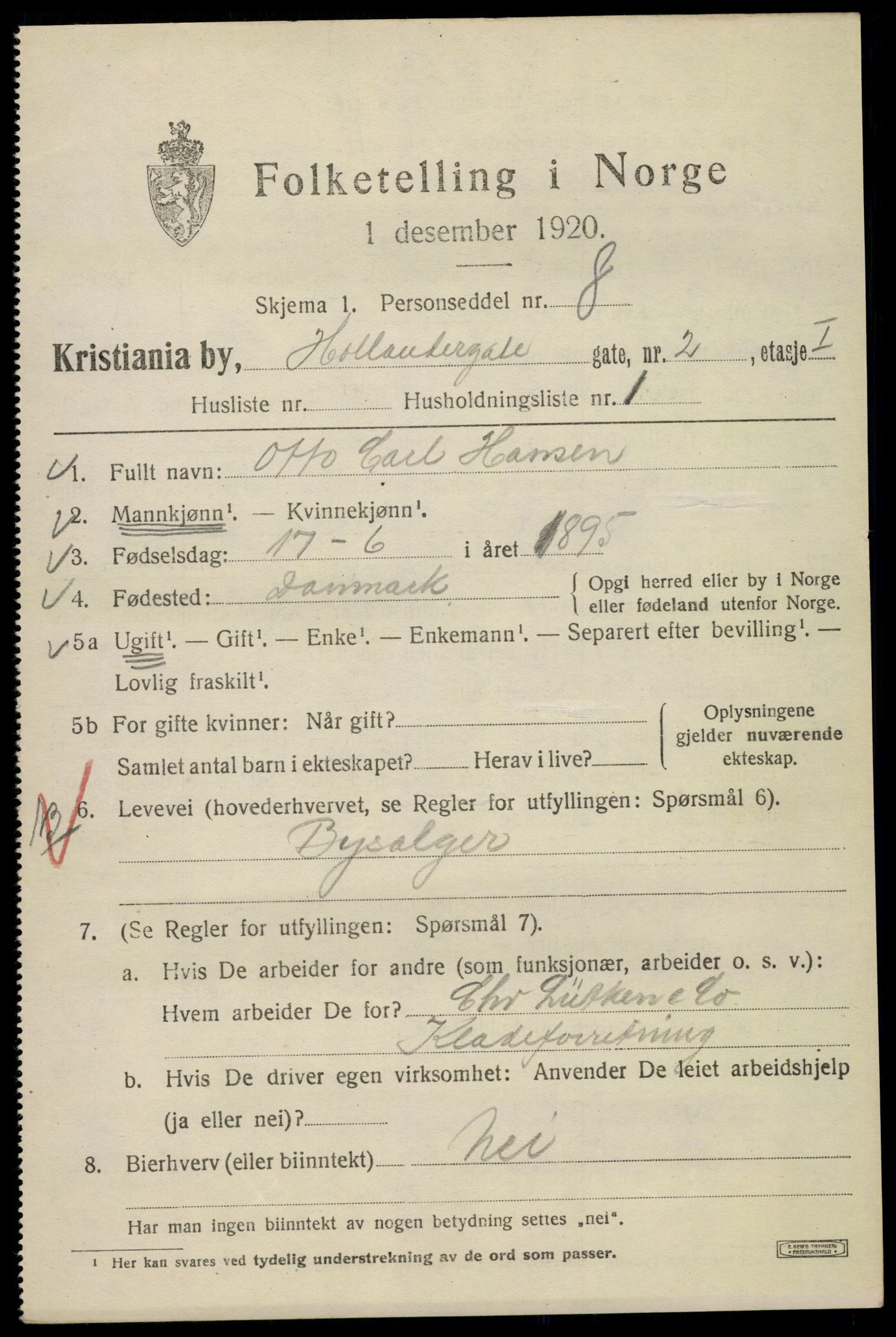 SAO, 1920 census for Kristiania, 1920, p. 296033