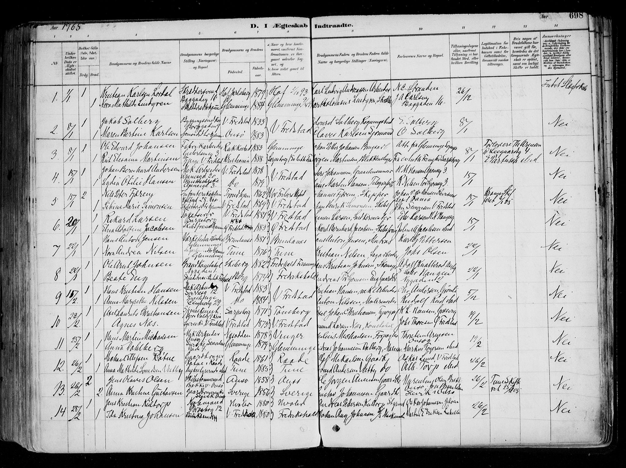 Fredrikstad domkirkes prestekontor Kirkebøker, AV/SAO-A-10906/F/Fa/L0004: Parish register (official) no. 4, 1878-1907, p. 698