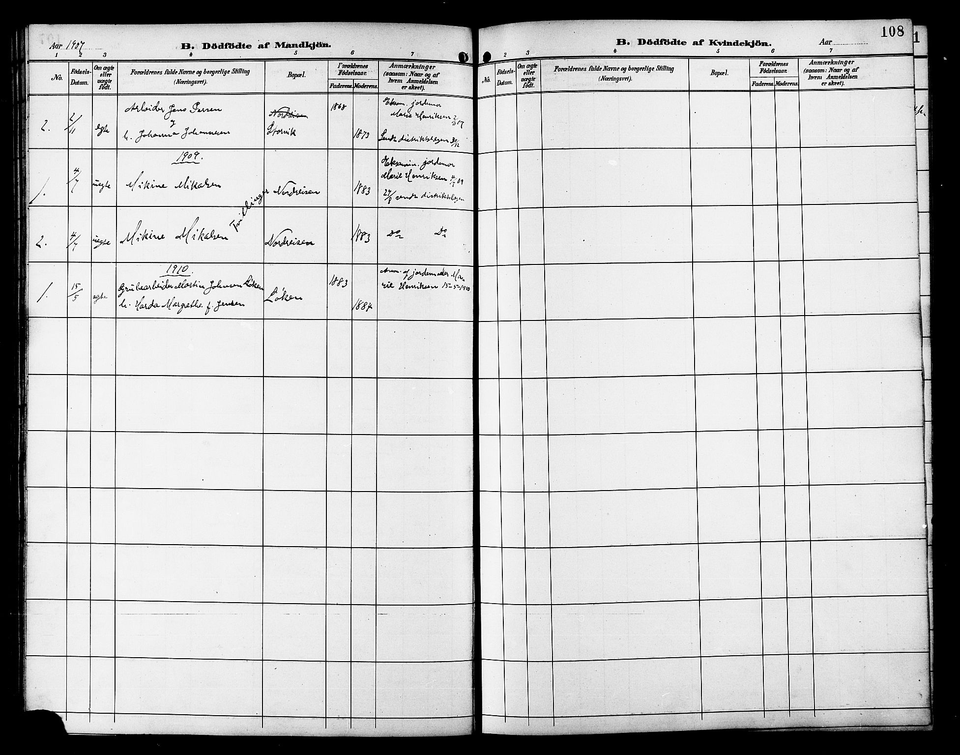 Skjervøy sokneprestkontor, SATØ/S-1300/H/Ha/Hab/L0021klokker: Parish register (copy) no. 21, 1893-1910, p. 108