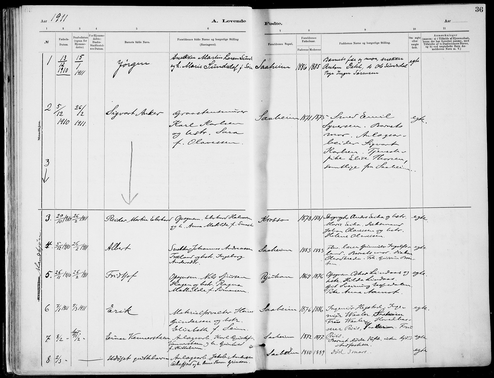 Rjukan kirkebøker, AV/SAKO-A-294/F/Fa/L0001: Parish register (official) no. 1, 1878-1912, p. 36