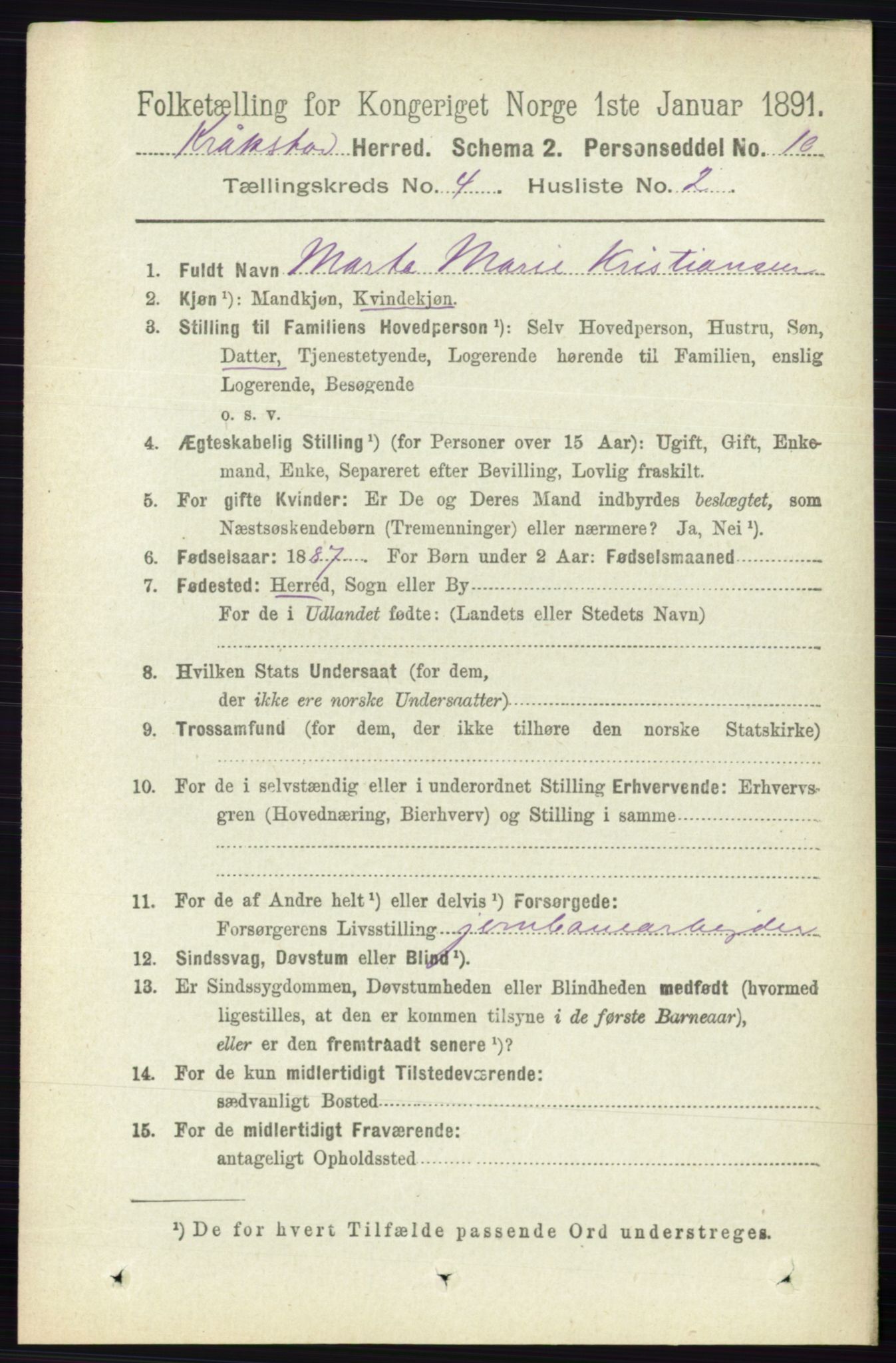 RA, 1891 census for 0212 Kråkstad, 1891, p. 1738