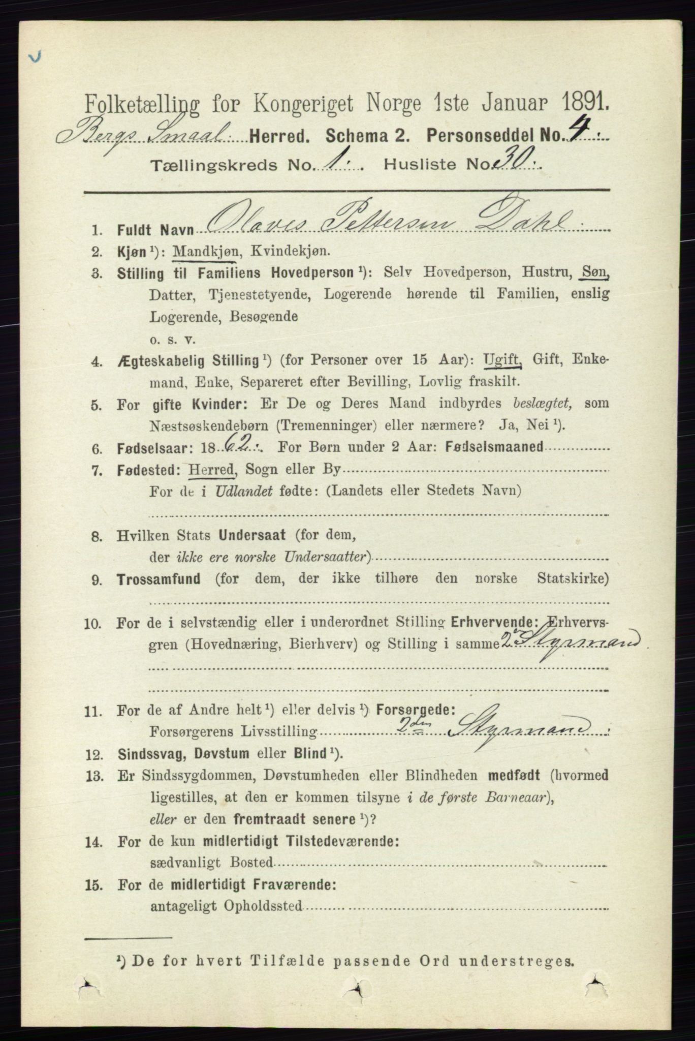 RA, 1891 census for 0116 Berg, 1891, p. 322