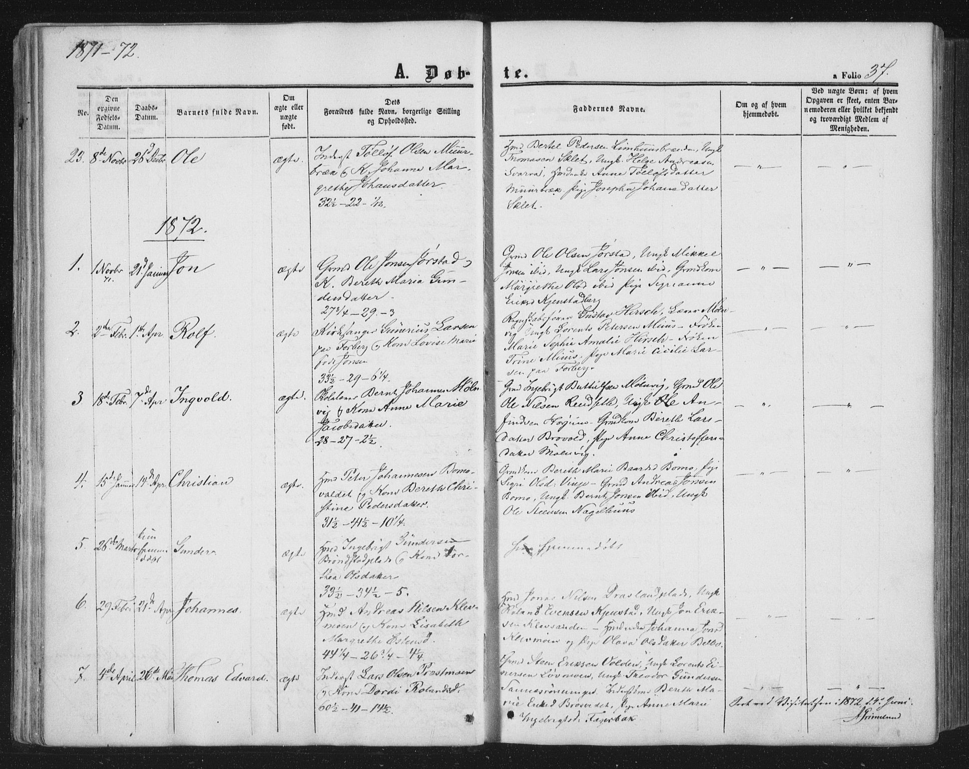 Ministerialprotokoller, klokkerbøker og fødselsregistre - Nord-Trøndelag, SAT/A-1458/749/L0472: Parish register (official) no. 749A06, 1857-1873, p. 37