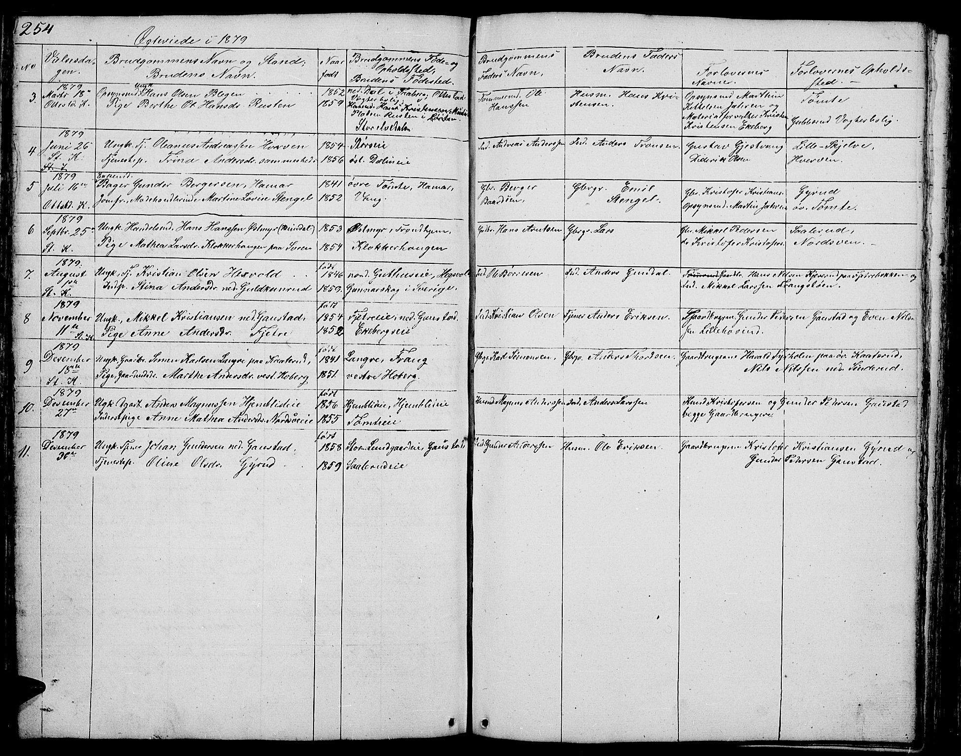 Stange prestekontor, AV/SAH-PREST-002/L/L0002: Parish register (copy) no. 2, 1838-1879, p. 254