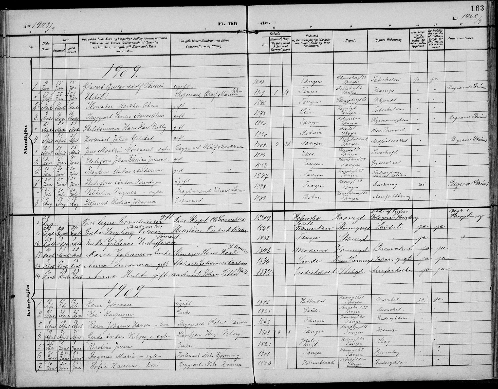 Strømsø kirkebøker, AV/SAKO-A-246/F/Fb/L0008: Parish register (official) no. II 8, 1902-1933, p. 163