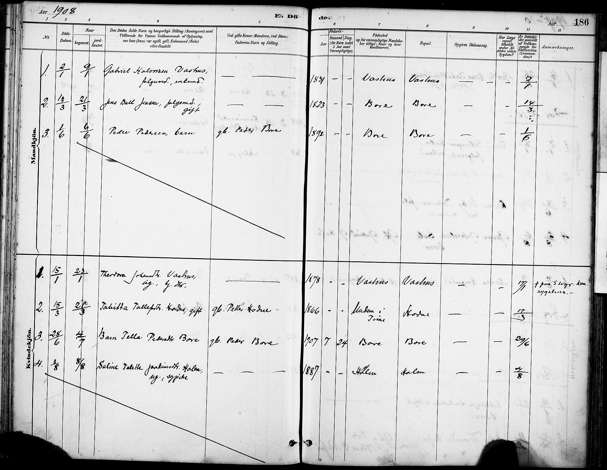 Klepp sokneprestkontor, SAST/A-101803/001/3/30BA/L0008: Parish register (official) no. A 9, 1886-1919, p. 186