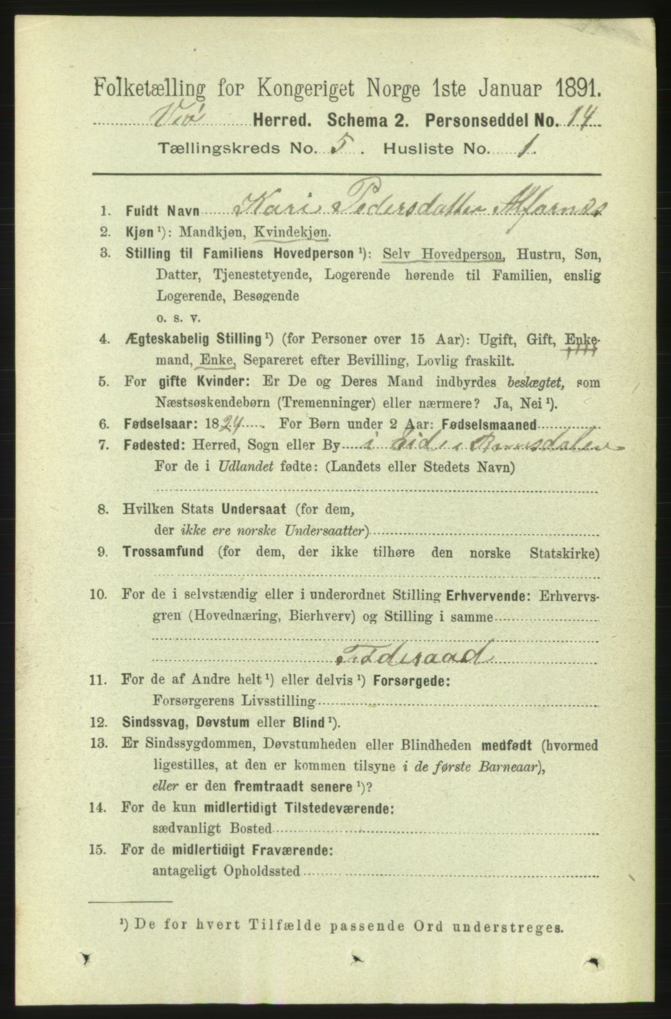 RA, 1891 census for 1541 Veøy, 1891, p. 2496