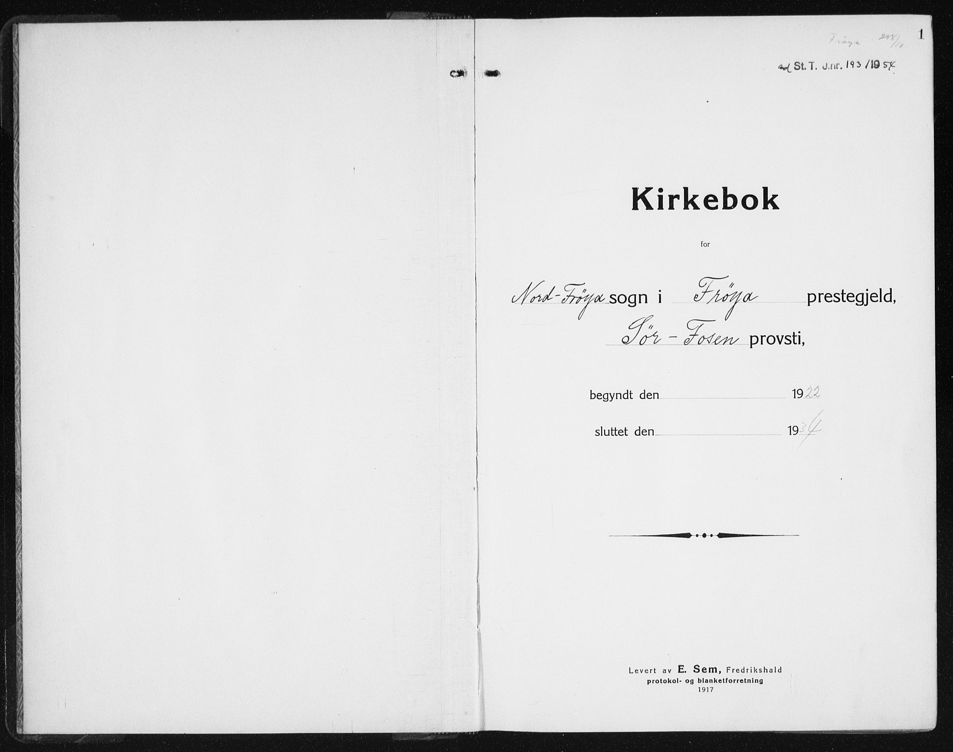 Ministerialprotokoller, klokkerbøker og fødselsregistre - Sør-Trøndelag, SAT/A-1456/640/L0589: Parish register (copy) no. 640C06, 1922-1934, p. 1