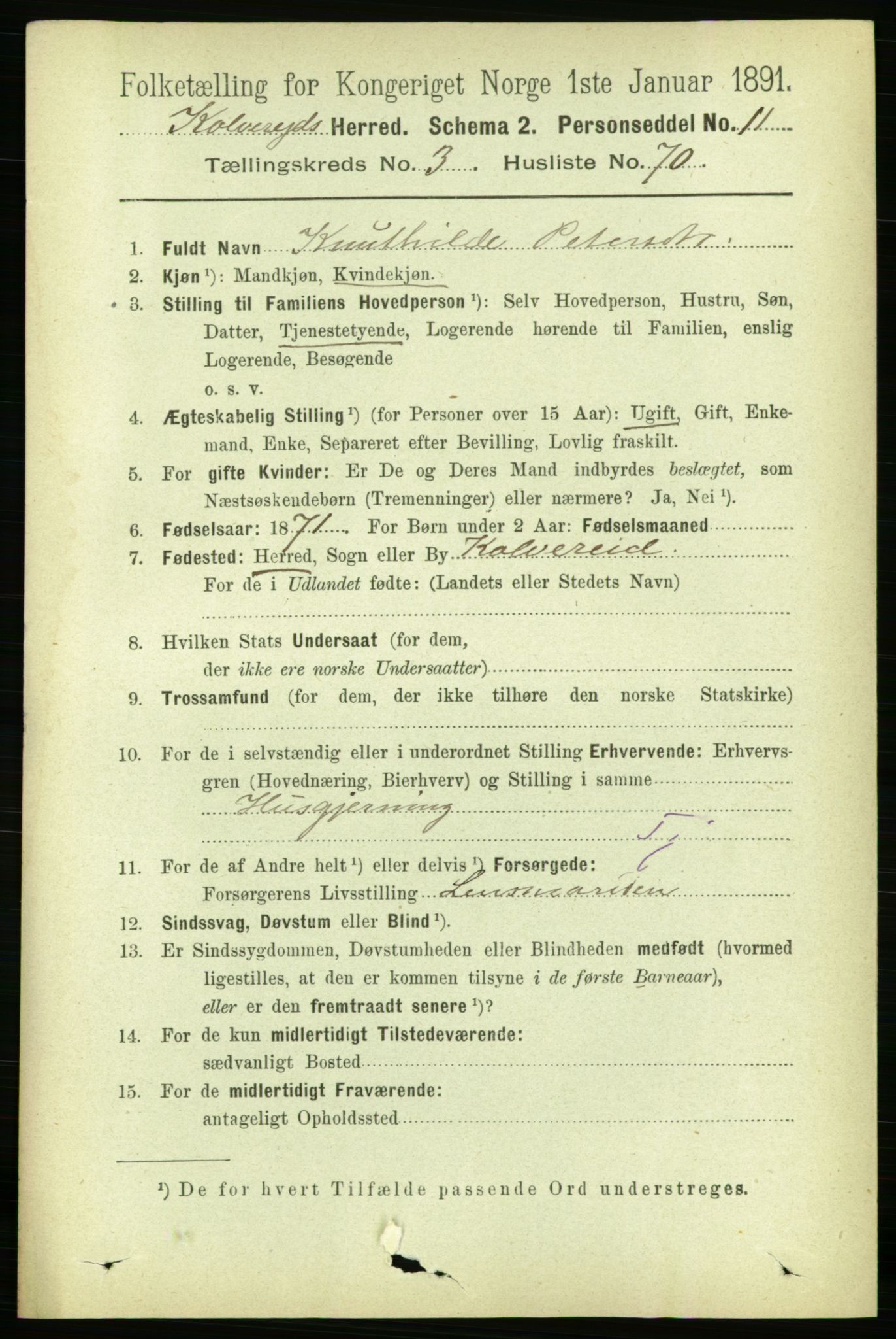 RA, 1891 census for 1752 Kolvereid, 1891, p. 1339