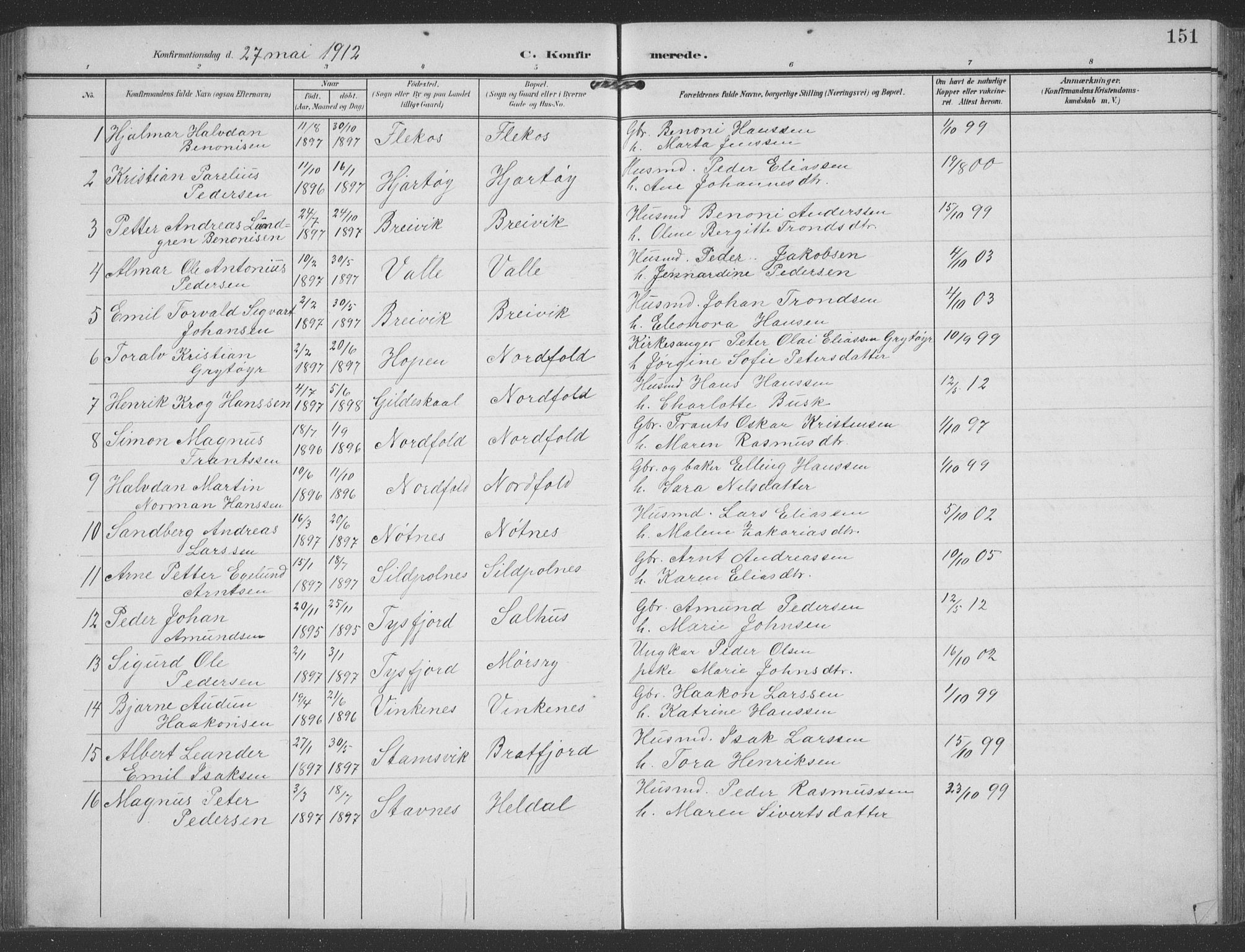 Ministerialprotokoller, klokkerbøker og fødselsregistre - Nordland, SAT/A-1459/858/L0835: Parish register (copy) no. 858C02, 1904-1940, p. 151