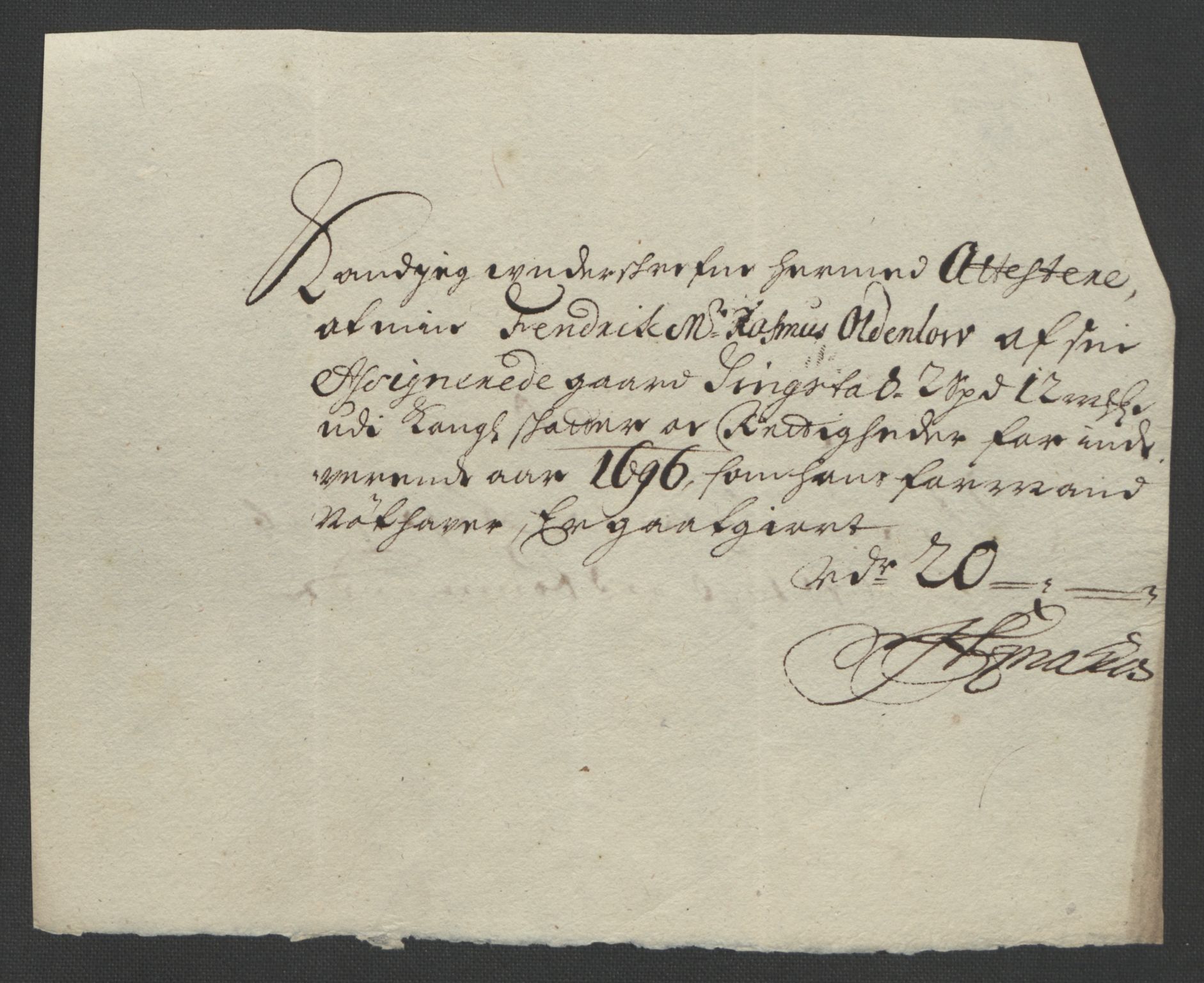 Rentekammeret inntil 1814, Reviderte regnskaper, Fogderegnskap, AV/RA-EA-4092/R57/L3851: Fogderegnskap Fosen, 1695-1696, p. 287