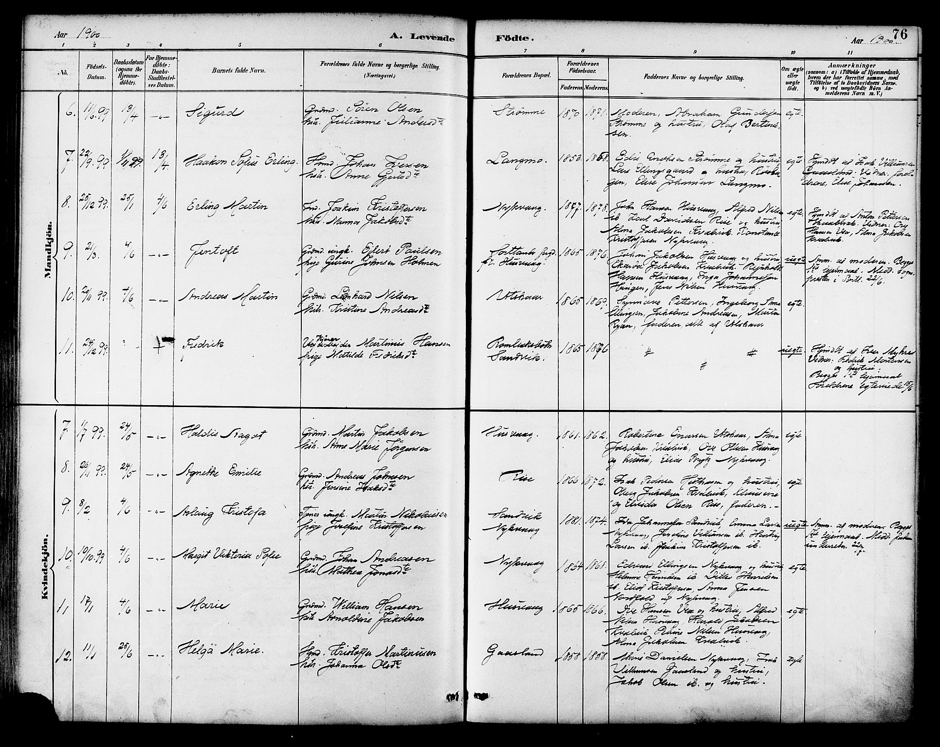 Ministerialprotokoller, klokkerbøker og fødselsregistre - Nordland, SAT/A-1459/892/L1320: Parish register (official) no. 892A01, 1886-1901, p. 76