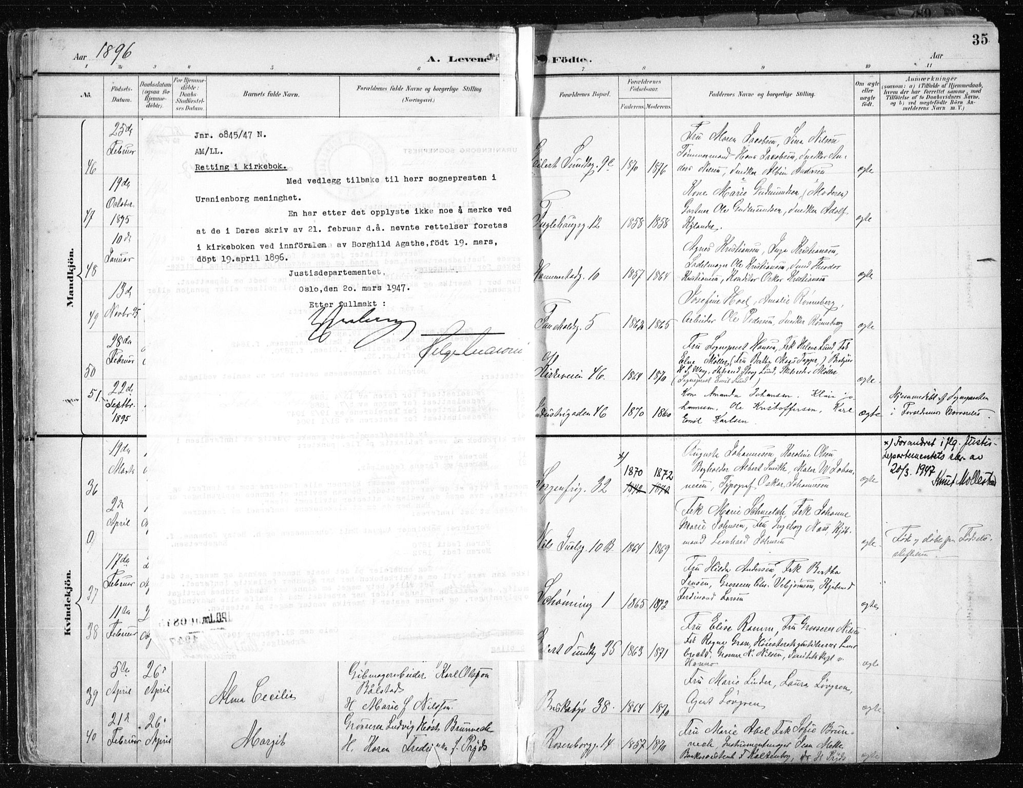 Uranienborg prestekontor Kirkebøker, AV/SAO-A-10877/F/Fa/L0005: Parish register (official) no. 5, 1895-1907, p. 35