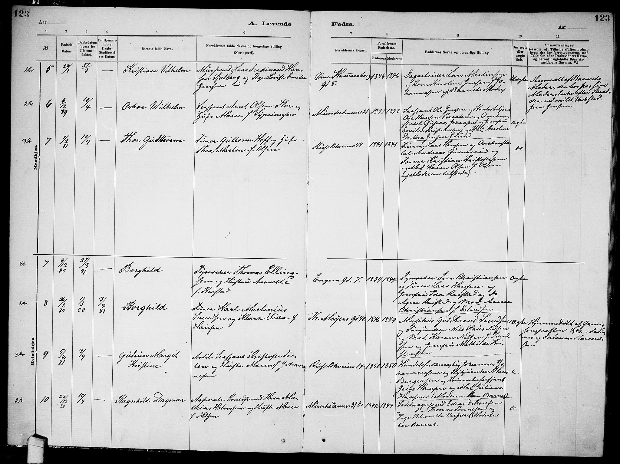 Garnisonsmenigheten Kirkebøker, AV/SAO-A-10846/G/Ga/L0007: Parish register (copy) no. 7, 1881-1881, p. 123