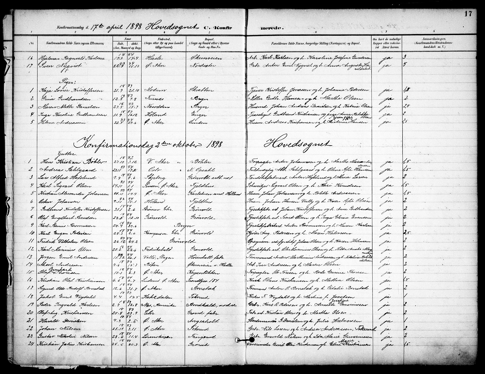 Østre Aker prestekontor Kirkebøker, AV/SAO-A-10840/F/Fa/L0011: Parish register (official) no. I 11, 1895-1917, p. 17