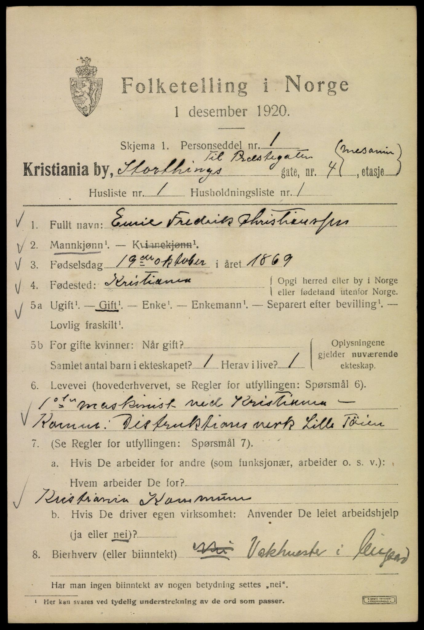 SAO, 1920 census for Kristiania, 1920, p. 550321