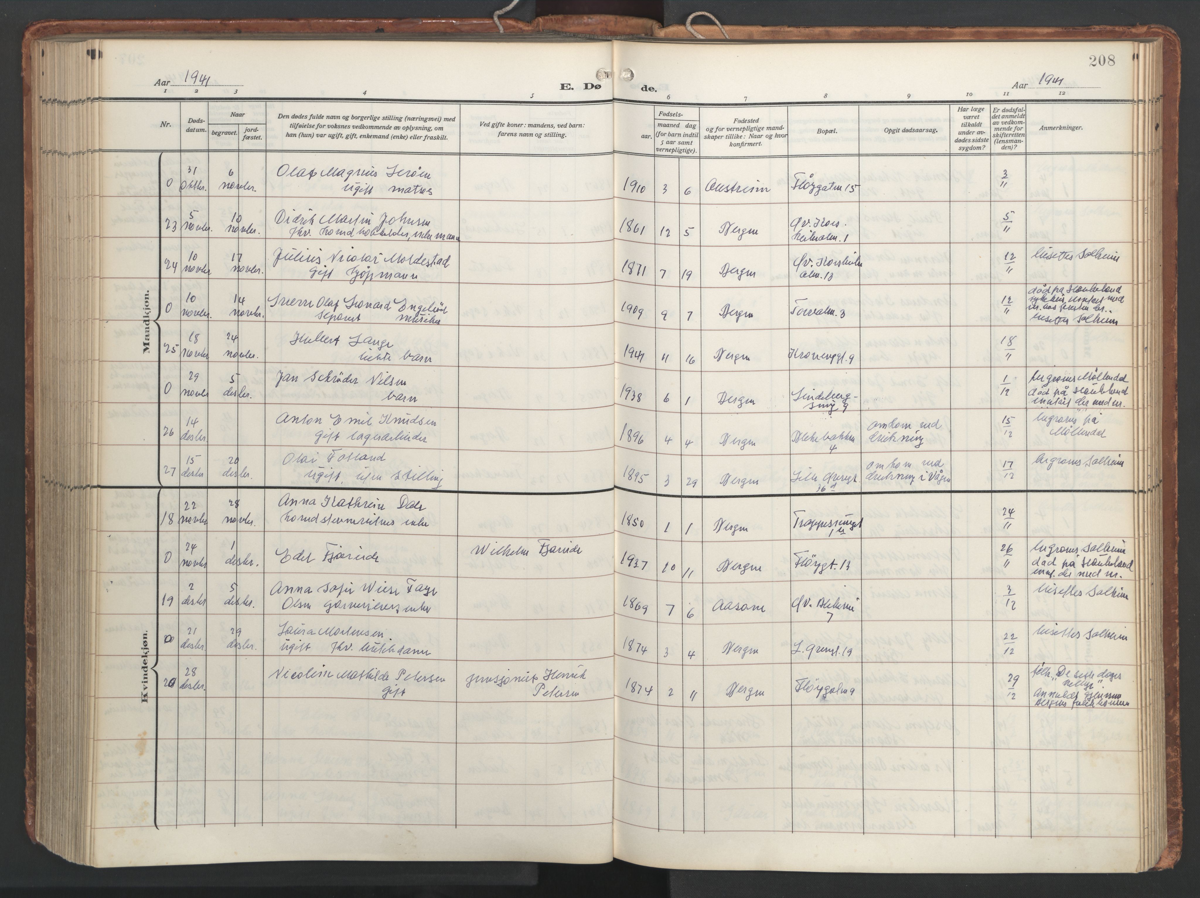 Korskirken sokneprestembete, AV/SAB-A-76101/H/Hab: Parish register (copy) no. E 5, 1910-1956, p. 207b-208a