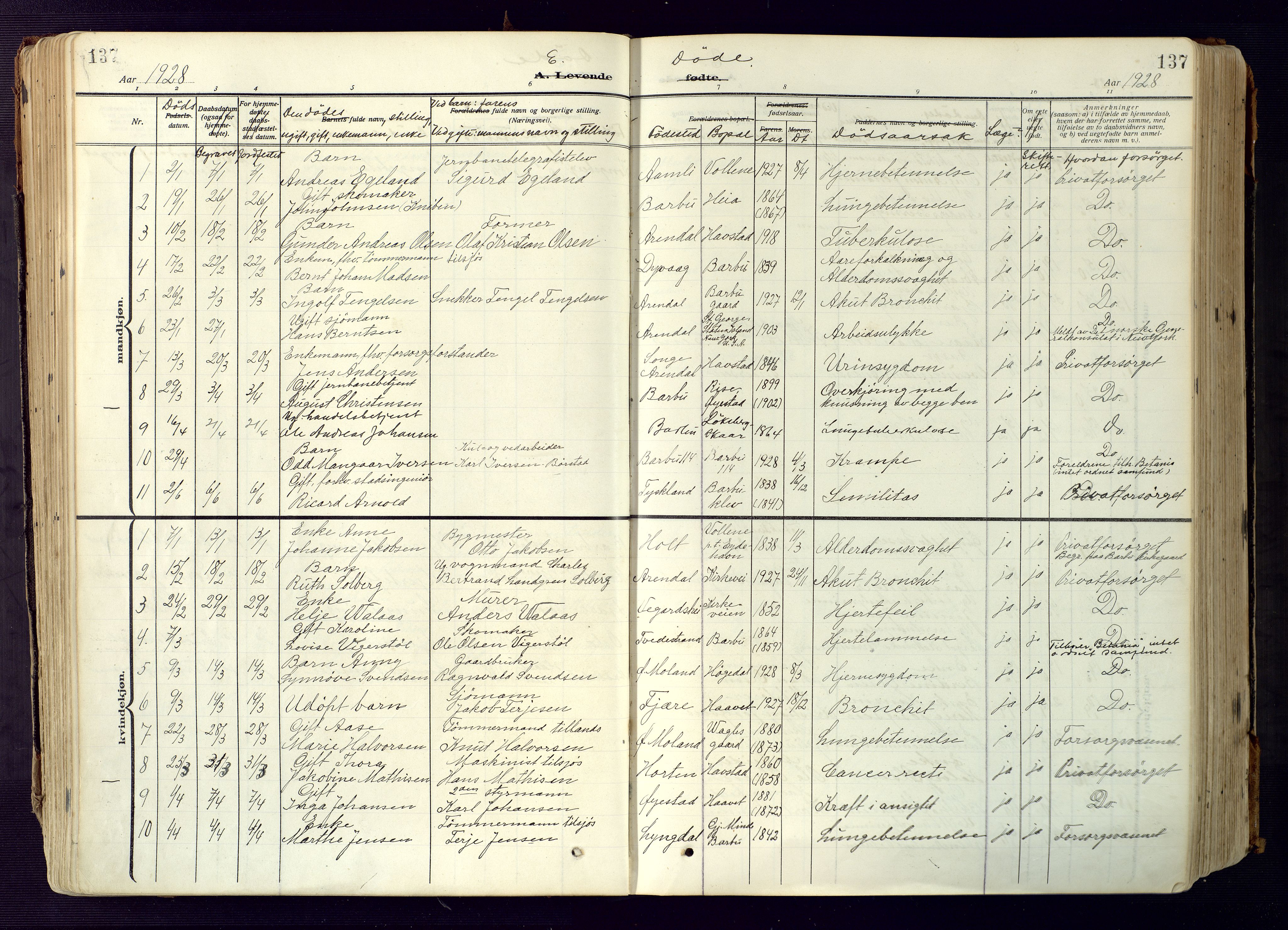 Barbu sokneprestkontor, SAK/1111-0003/F/Fa/L0006: Parish register (official) no. A 6, 1910-1929, p. 137