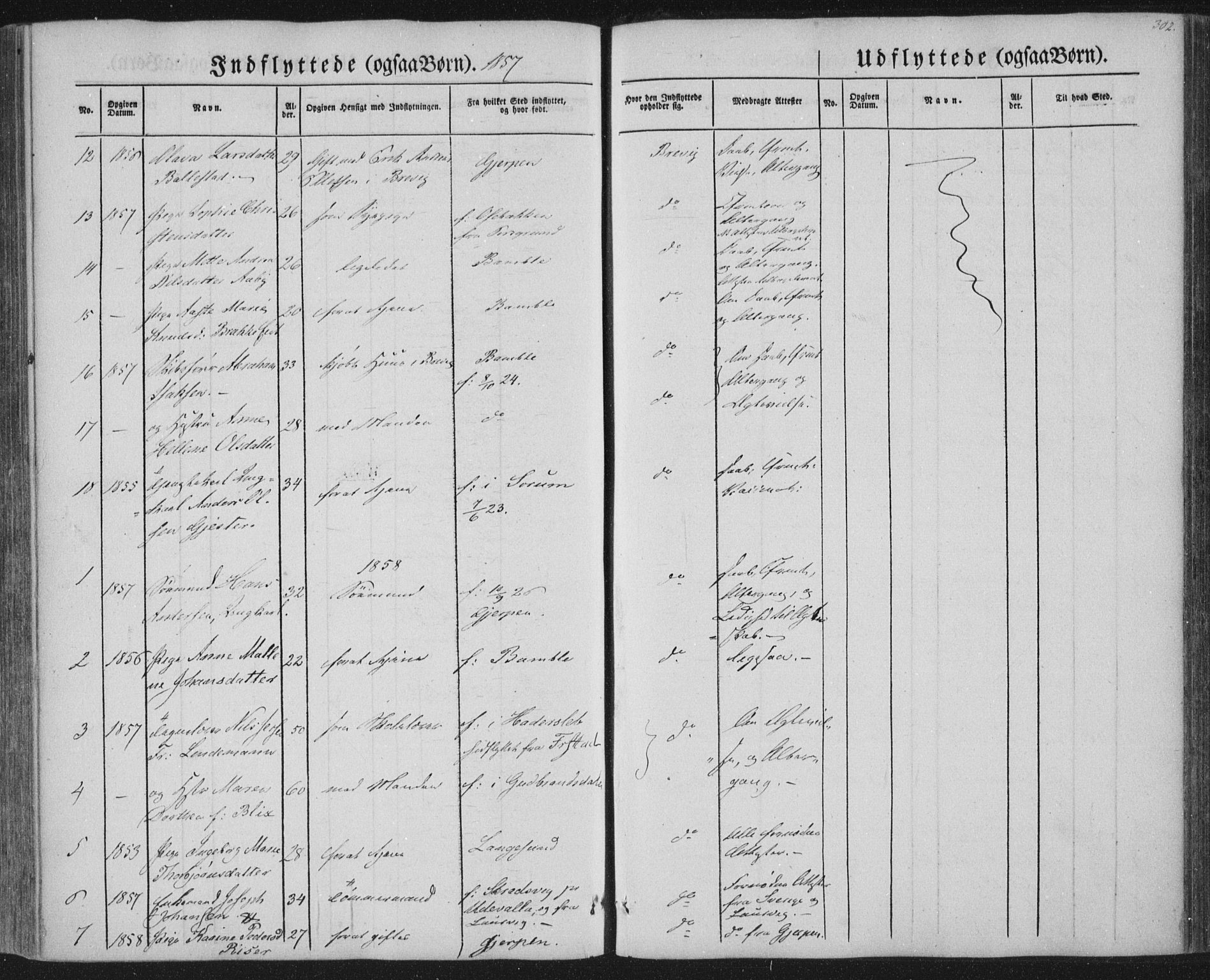 Brevik kirkebøker, AV/SAKO-A-255/F/Fa/L0005: Parish register (official) no. 5, 1847-1865, p. 302