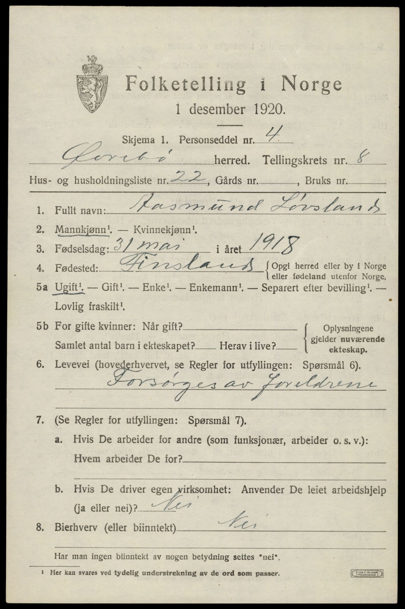 SAK, 1920 census for Øvrebø, 1920, p. 1928