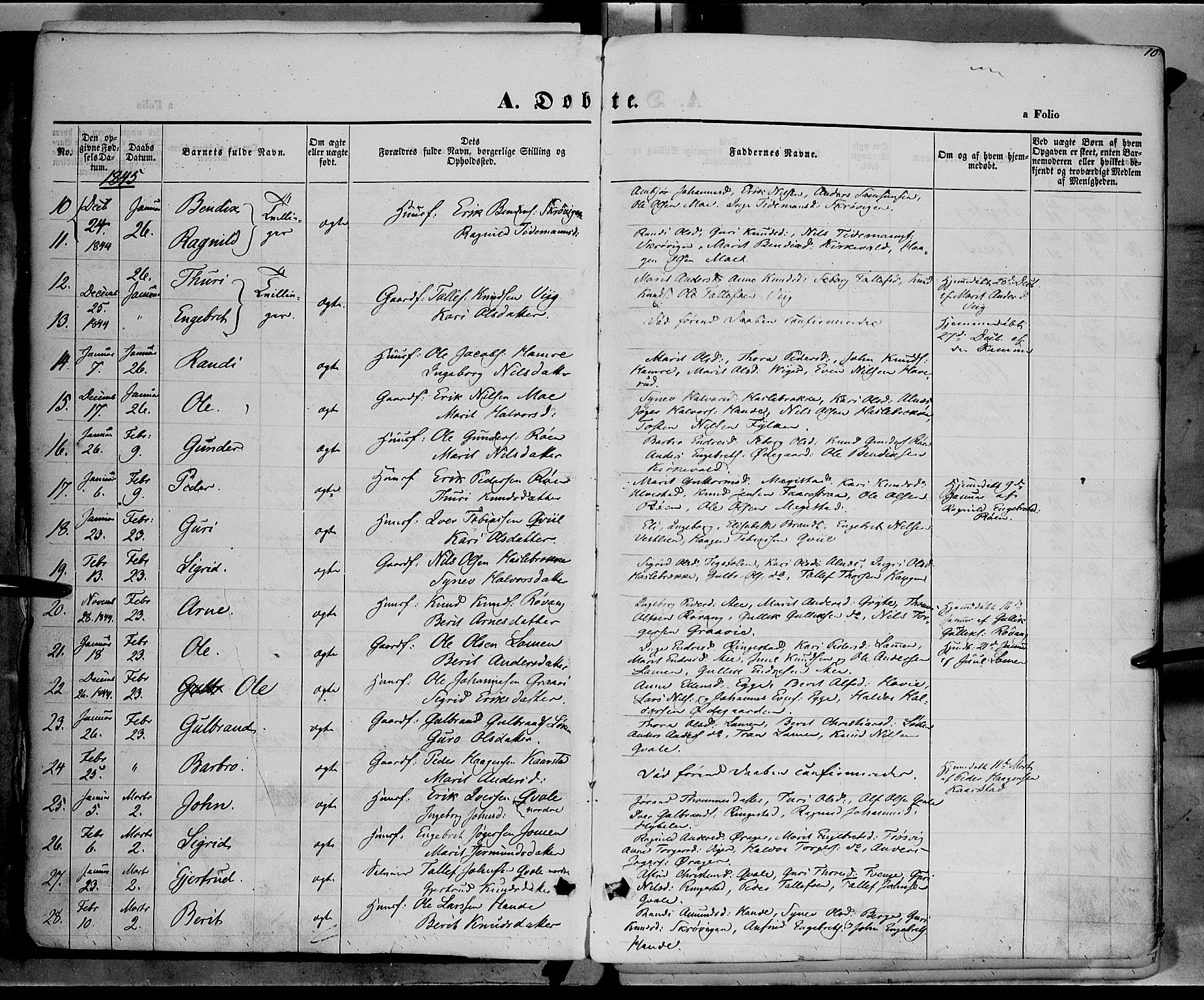 Vestre Slidre prestekontor, SAH/PREST-136/H/Ha/Haa/L0001: Parish register (official) no. 1, 1844-1855, p. 10