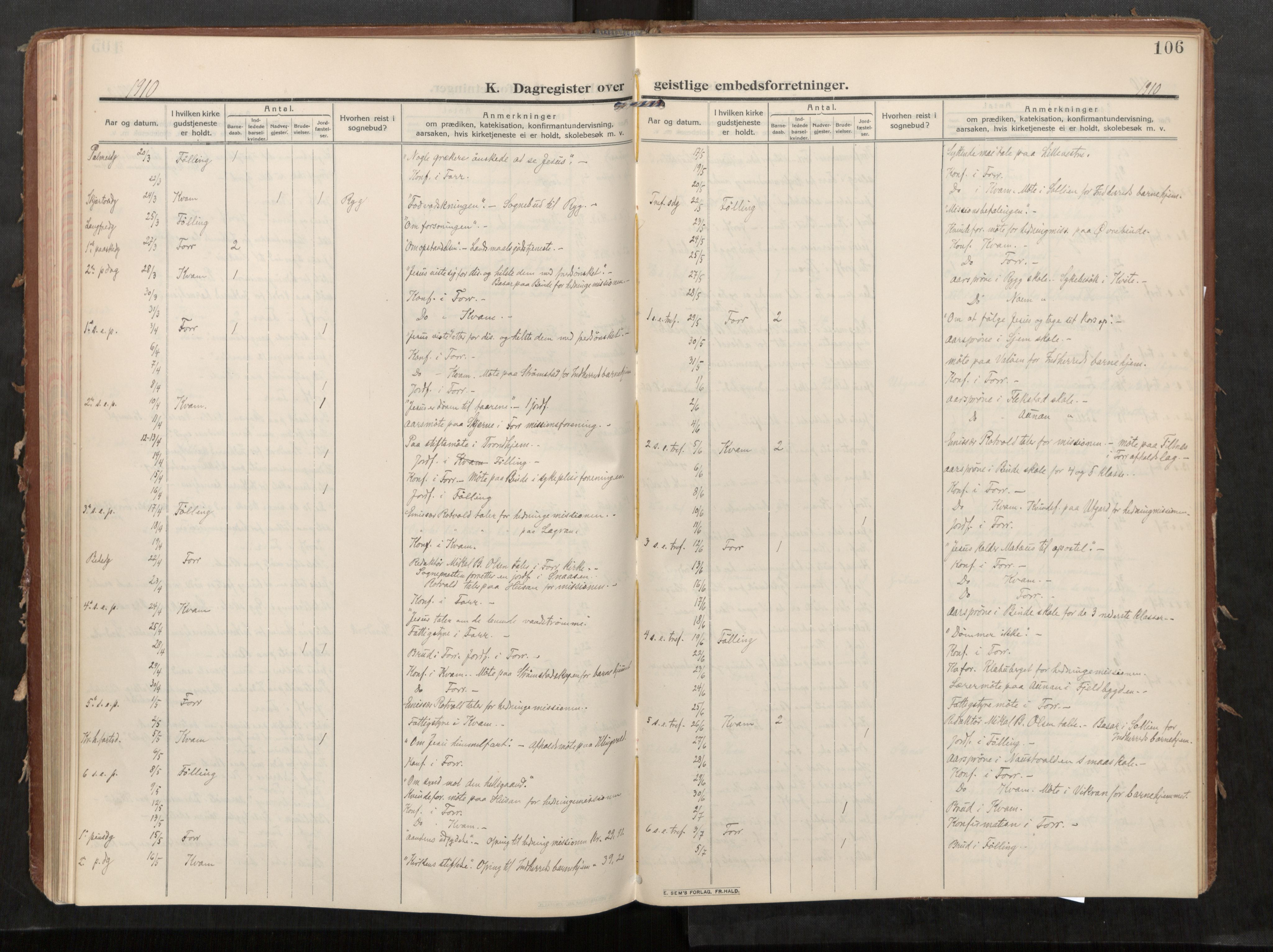 Stod sokneprestkontor, AV/SAT-A-1164/1/I/I1/I1a/L0002: Parish register (official) no. 2, 1909-1922, p. 106