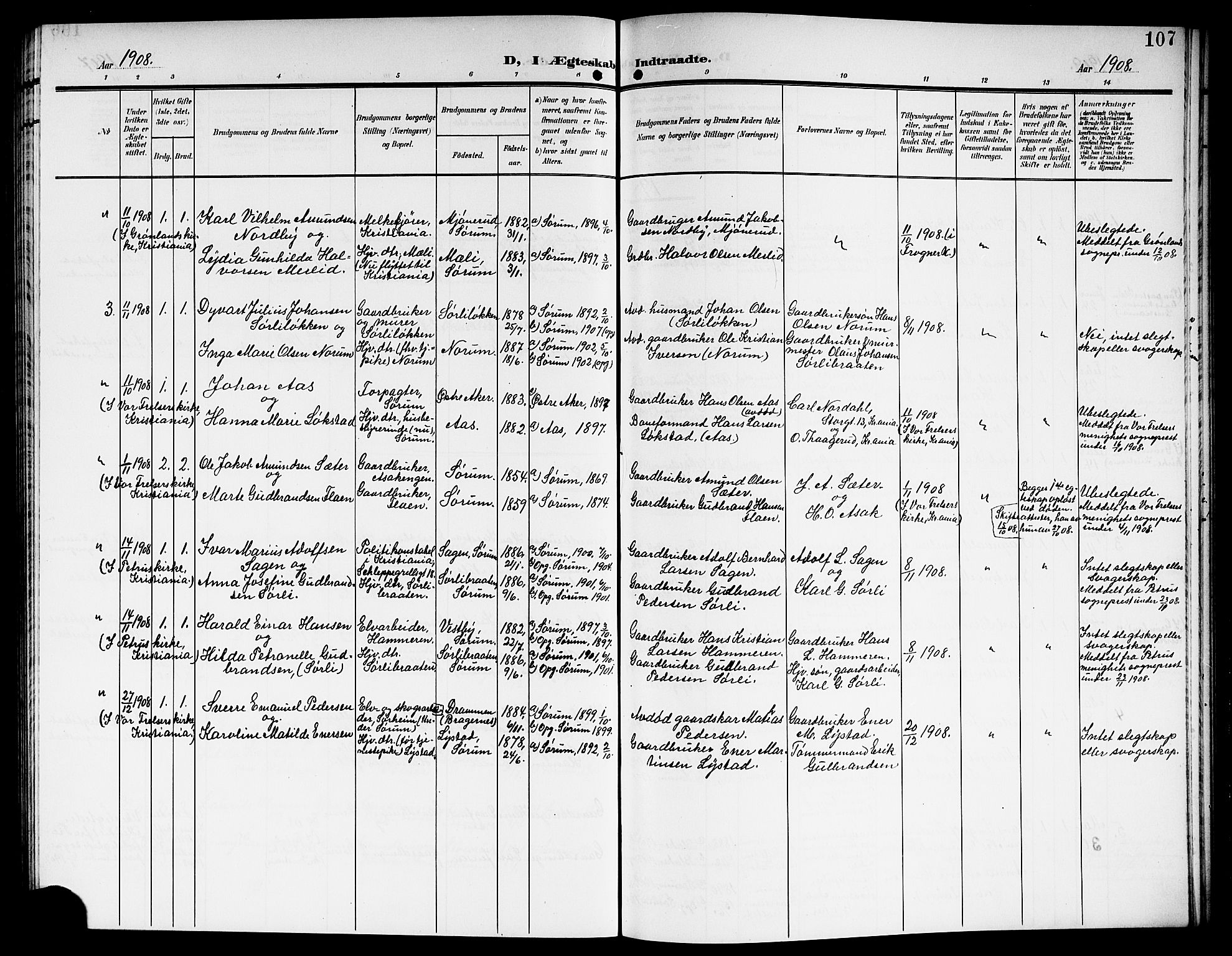 Sørum prestekontor Kirkebøker, SAO/A-10303/G/Ga/L0007: Parish register (copy) no. I 7, 1907-1917, p. 107